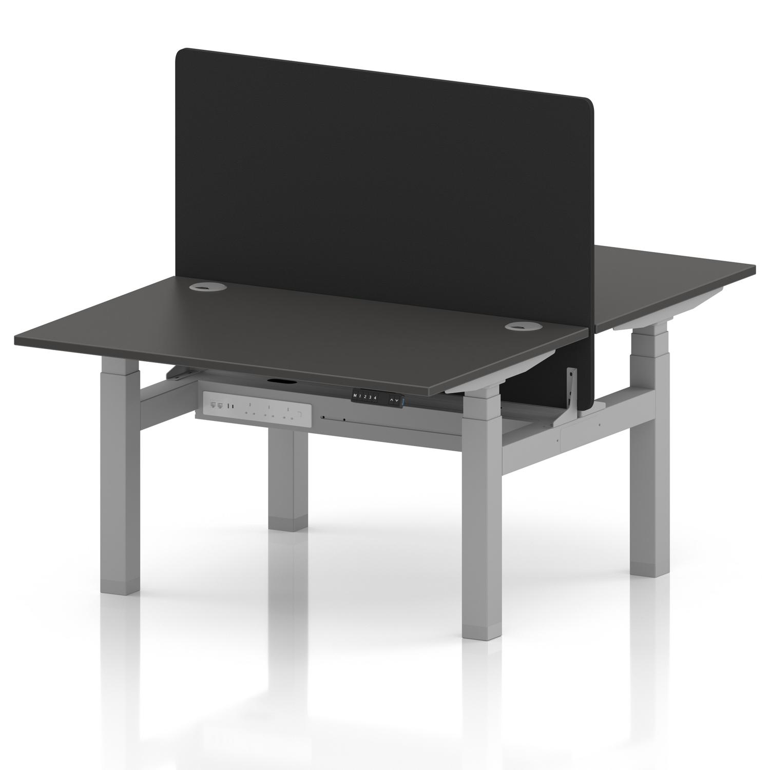 Air Back-to-Back 1200 x 800mm Height Adjustable 2 Person Office Bench Desk Carbon Grey Top with Cable Ports Silver Frame with Black Straight Screen