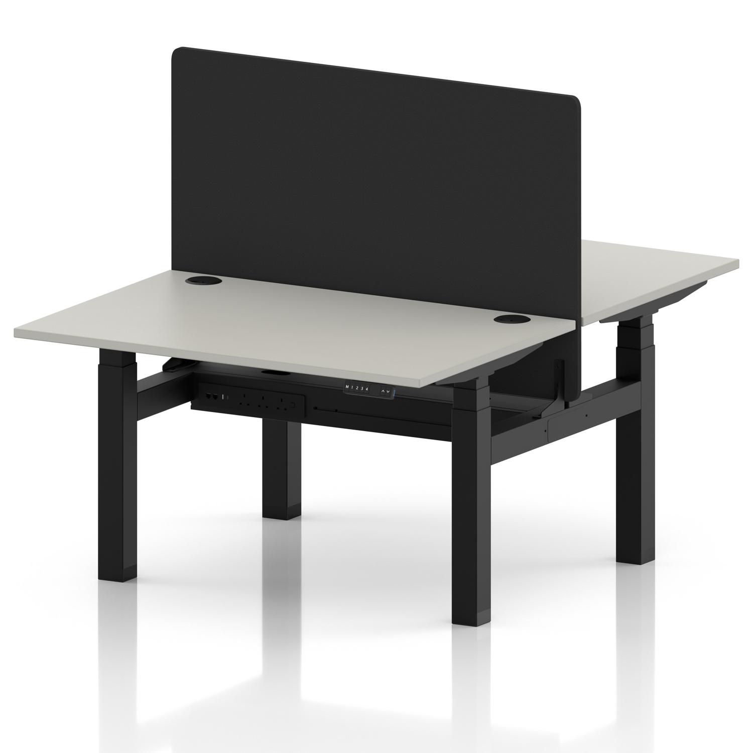 Air Back-to-Back 1200 x 800mm Height Adjustable 2 Person Office Bench Desk Dove Grey Top with Cable Ports Black Frame with Black Straight Screen Air Back-to-Back 1200 x 800mm Height Adjustable 2 Person Office Bench Desk Dove Grey Top with Cable Ports Black Frame with Black Straight Screen