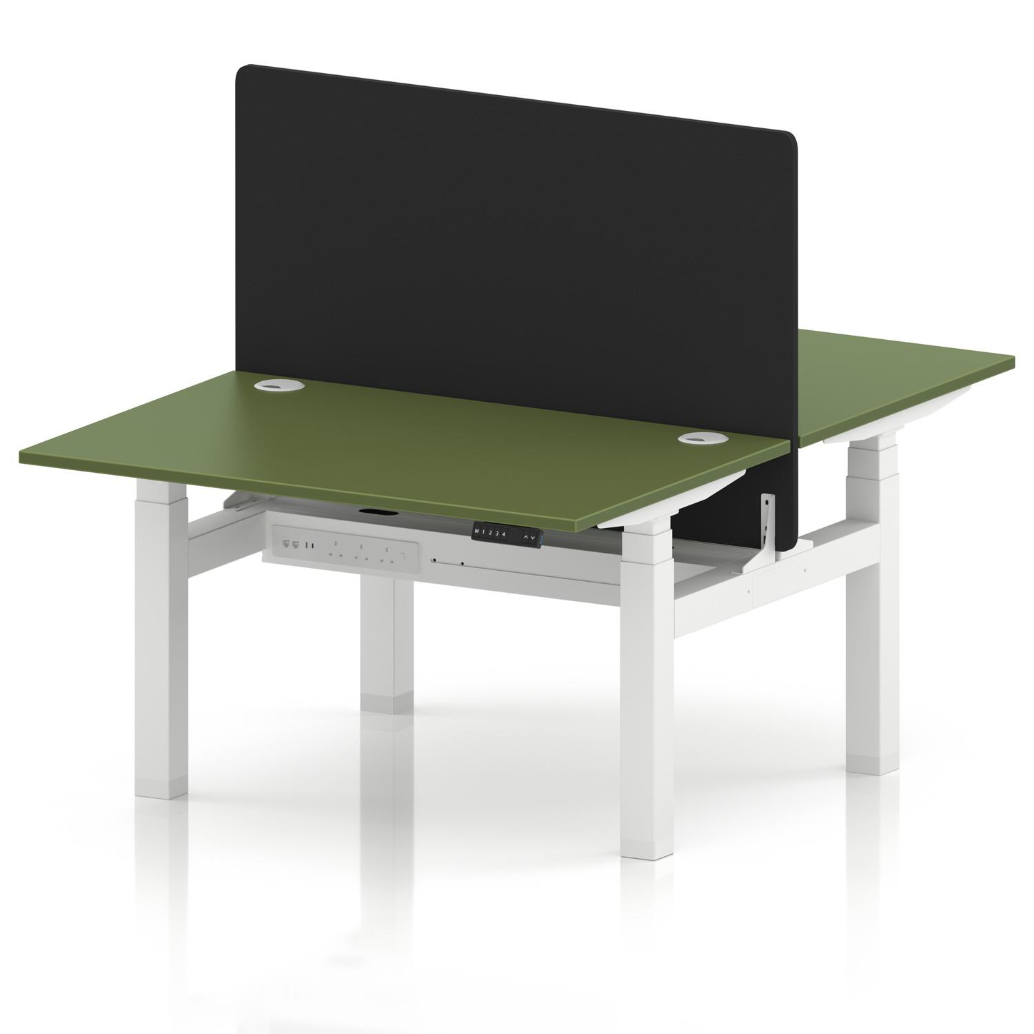 Air Back-to-Back 1200 x 800mm Height Adjustable 2 Person Office Bench Desk Moss Green Top with Cable Ports White Frame with Black Straight Screen