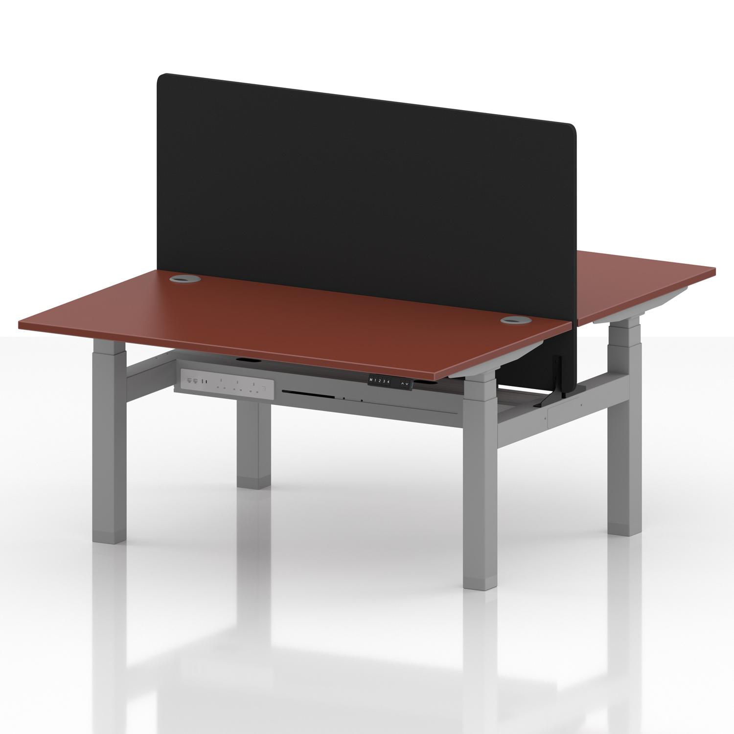 Air Back-to-Back 1400 x 800mm Height Adjustable 2 Person Office Bench Desk Brick Red Top with Cable Ports Silver Frame with Black Straight Screen Air Back-to-Back 1400 x 800mm Height Adjustable 2 Person Office Bench Desk Brick Red Top with Cable Ports Silver Frame with Black Straight Screen