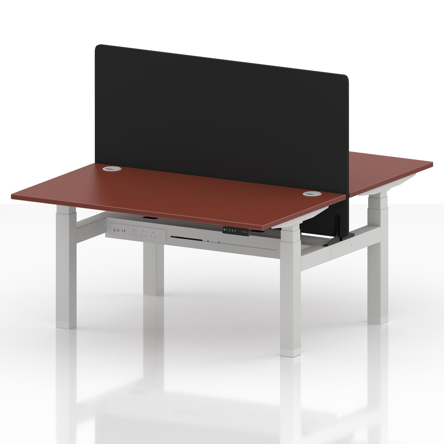 Air Back-to-Back 1400 x 800mm Height Adjustable 2 Person Office Bench Desk Brick Red Top with Cable Ports White Frame with Black Straight Screen Air Back-to-Back 1400 x 800mm Height Adjustable 2 Person Office Bench Desk Brick Red Top with Cable Ports White Frame with Black Straight Screen