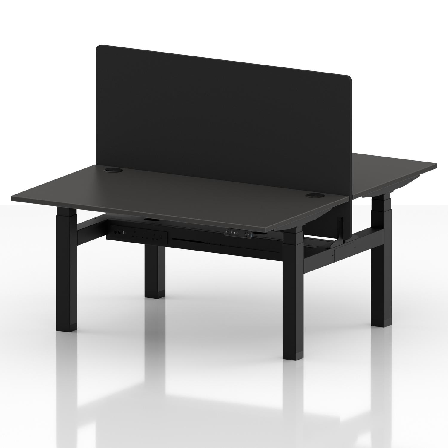Air Back-to-Back 1400 x 800mm Height Adjustable 2 Person Office Bench Desk Carbon Grey Top with Cable Ports Black Frame with Black Straight Screen Air Back-to-Back 1400 x 800mm Height Adjustable 2 Person Office Bench Desk Carbon Grey Top with Cable Ports Black Frame with Black Straight Screen