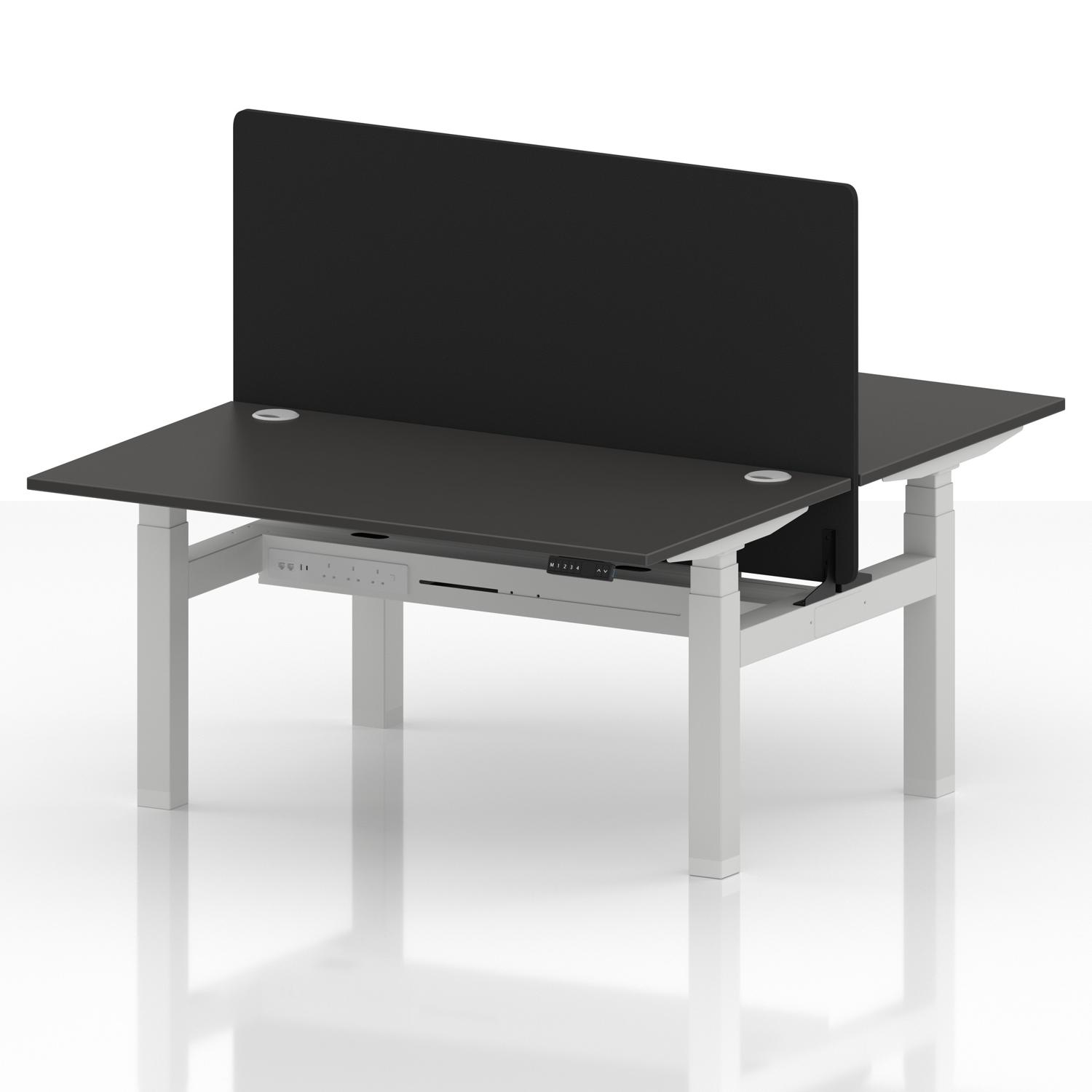 Air Back-to-Back 1400 x 800mm Height Adjustable 2 Person Office Bench Desk Carbon Grey Top with Cable Ports White Frame with Black Straight Screen Air Back-to-Back 1400 x 800mm Height Adjustable 2 Person Office Bench Desk Carbon Grey Top with Cable Ports White Frame with Black Straight Screen