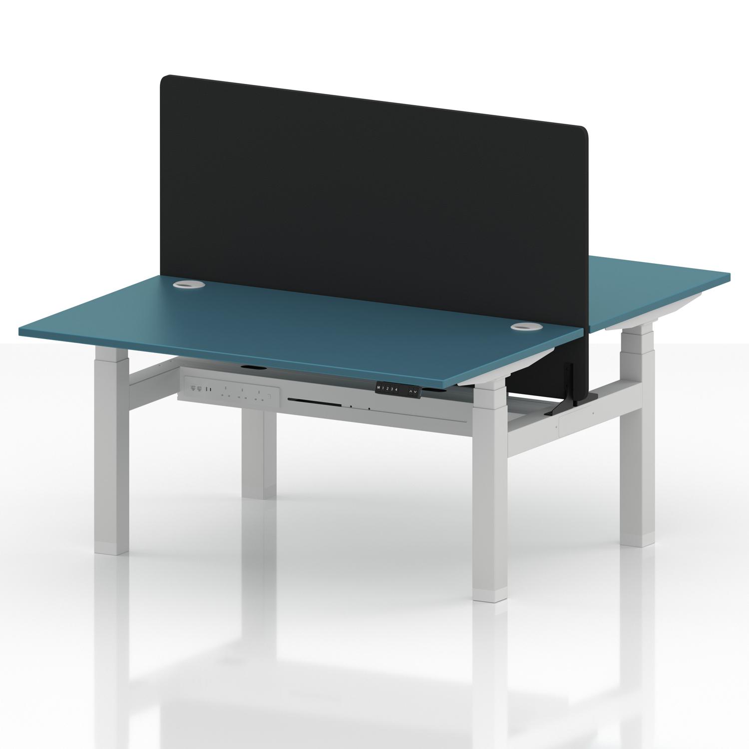 Air Back-to-Back 1400 x 800mm Height Adjustable 2 Person Office Bench Desk Dark Teal Top with Cable Ports White Frame with Black Straight Screen Air Back-to-Back 1400 x 800mm Height Adjustable 2 Person Office Bench Desk Dark Teal Top with Cable Ports White Frame with Black Straight Screen