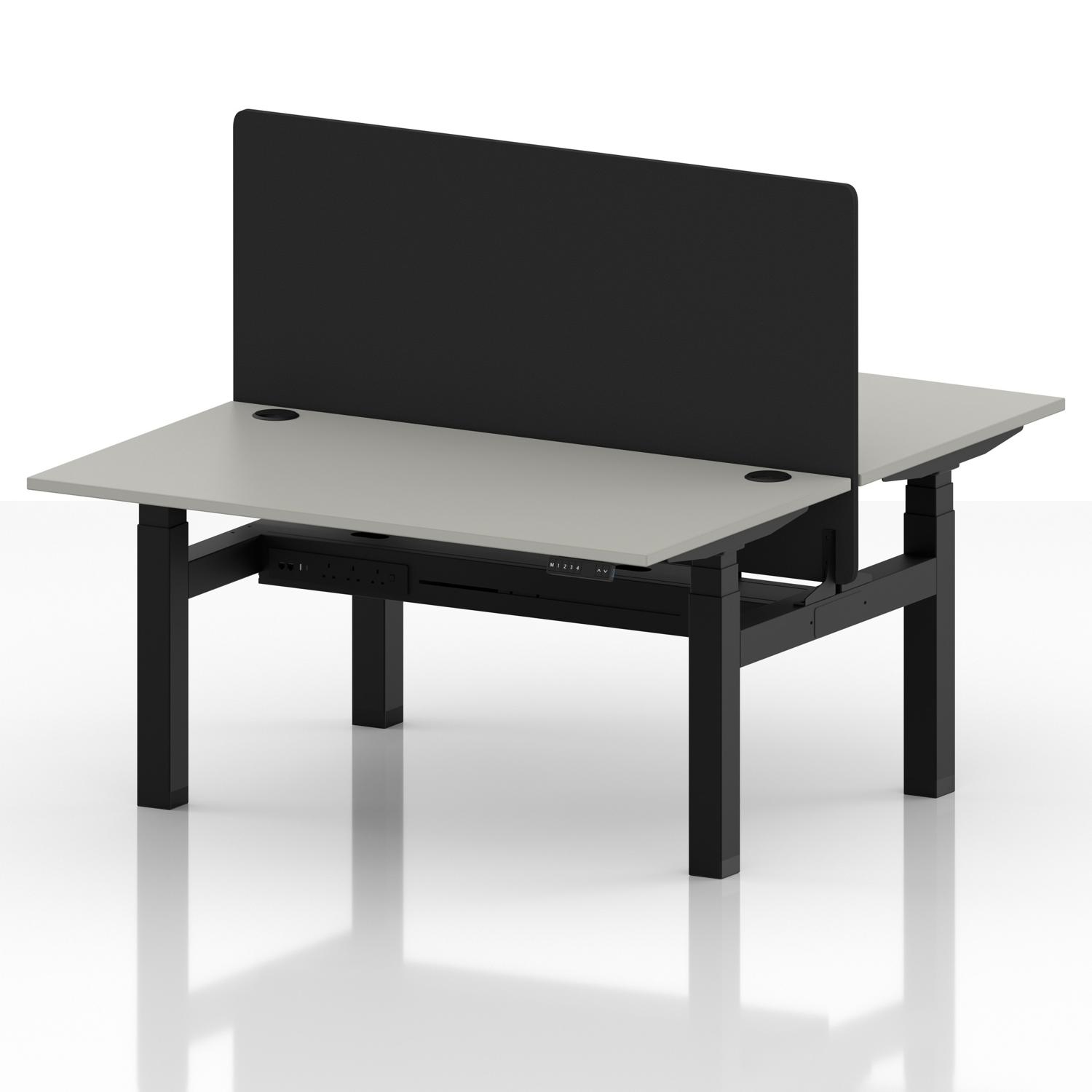 Air Back-to-Back 1400 x 800mm Height Adjustable 2 Person Office Bench Desk Dove Grey Top with Cable Ports Black Frame with Black Straight Screen Air Back-to-Back 1400 x 800mm Height Adjustable 2 Person Office Bench Desk Dove Grey Top with Cable Ports Black Frame with Black Straight Screen
