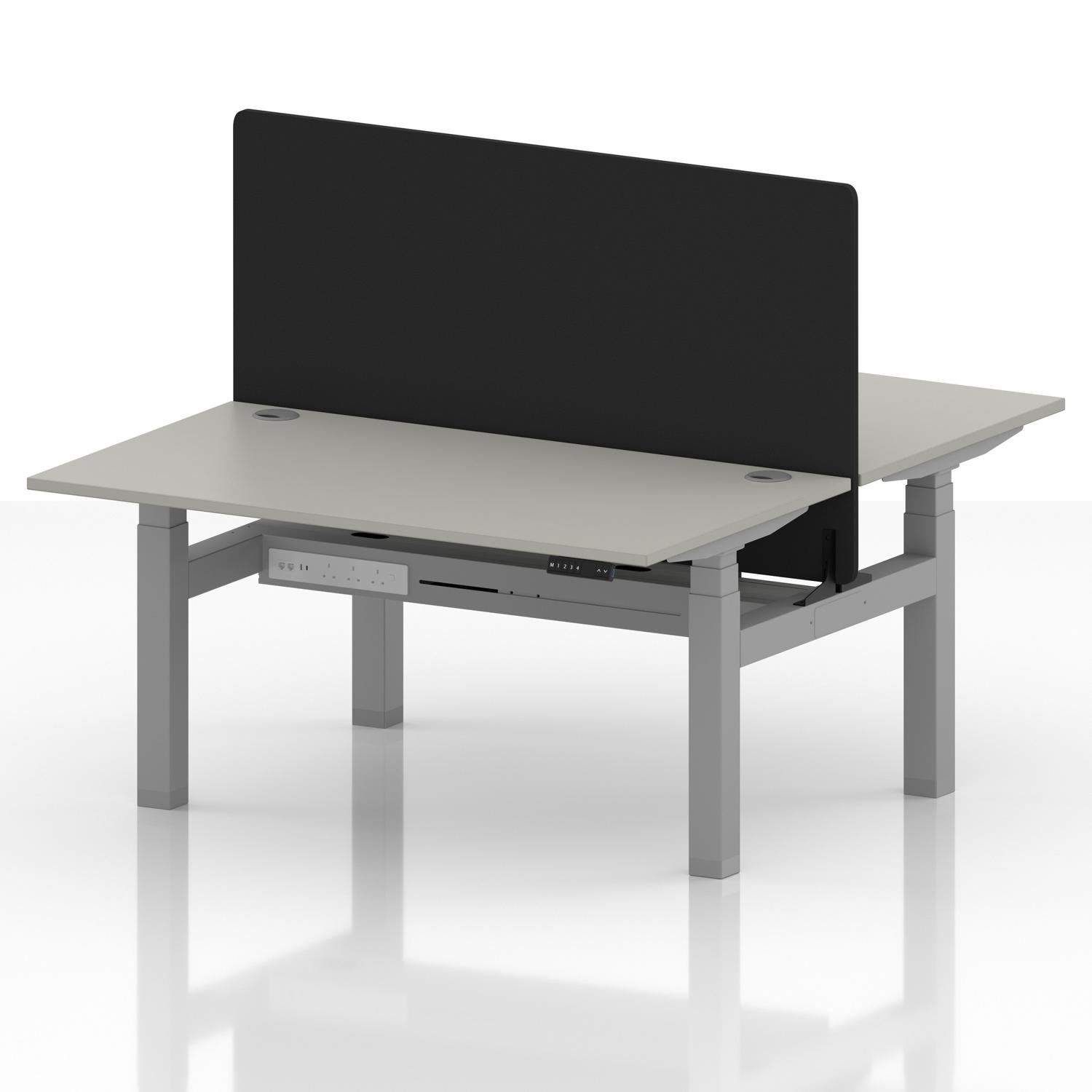 Air Back-to-Back 1400 x 800mm Height Adjustable 2 Person Office Bench Desk Dove Grey Top with Cable Ports Silver Frame with Black Straight Screen Air Back-to-Back 1400 x 800mm Height Adjustable 2 Person Office Bench Desk Dove Grey Top with Cable Ports Silver Frame with Black Straight Screen