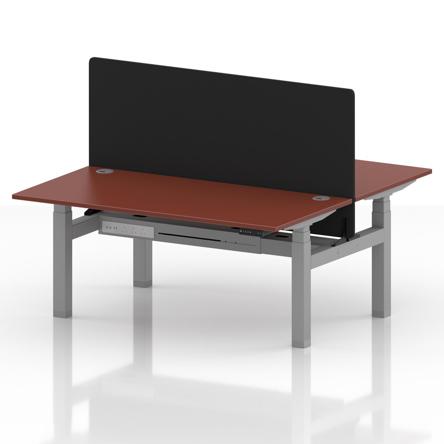 Air Back-to-Back 1600 x 800mm Height Adjustable 2 Person Office Bench Desk Brick Red Top with Cable Ports Silver Frame with Black Straight Screen Air Back-to-Back 1600 x 800mm Height Adjustable 2 Person Office Bench Desk Brick Red Top with Cable Ports Silver Frame with Black Straight Screen