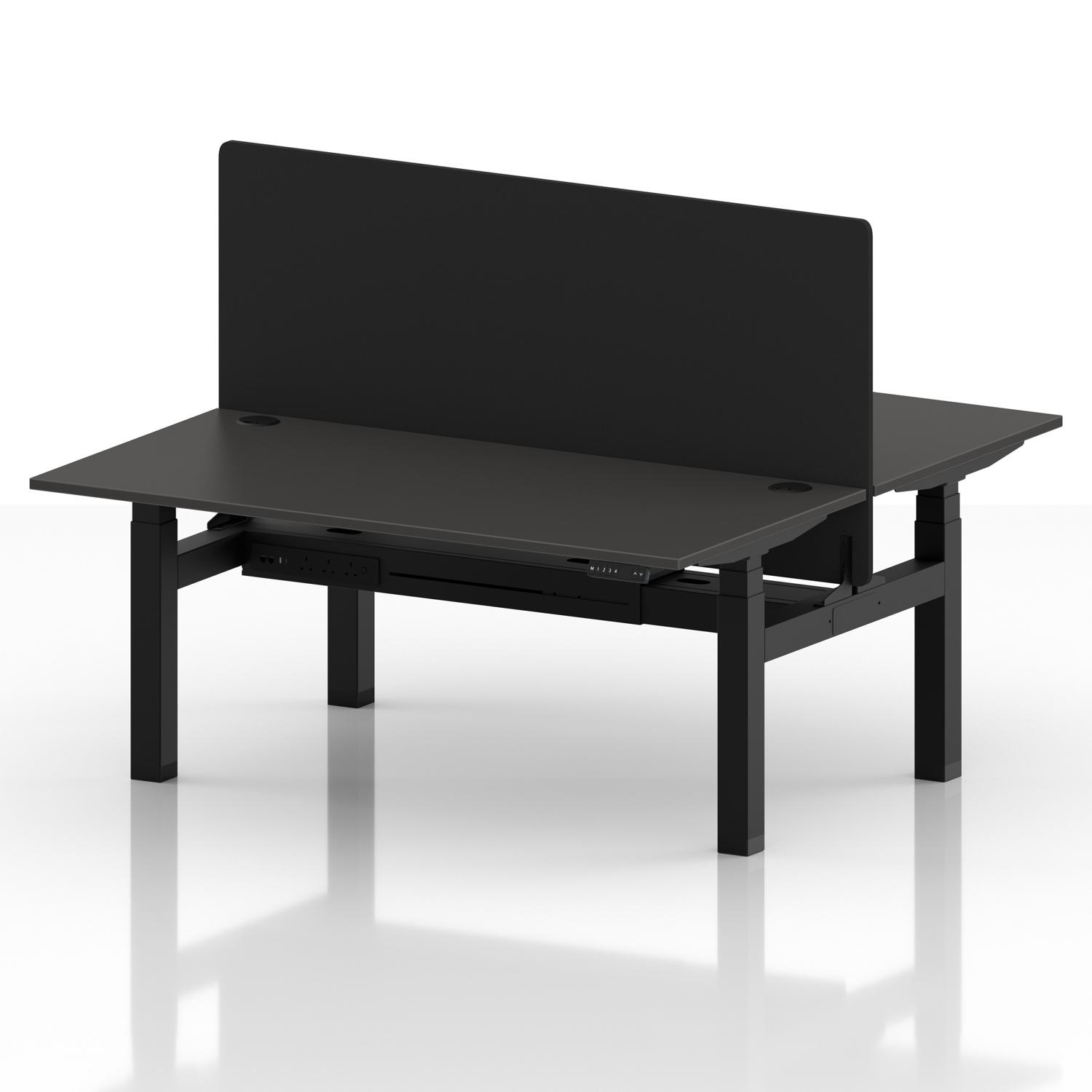 Air Back-to-Back 1600 x 800mm Height Adjustable 2 Person Office Bench Desk Carbon Grey Top with Cable Ports Black Frame with Black Straight Screen Air Back-to-Back 1600 x 800mm Height Adjustable 2 Person Office Bench Desk Carbon Grey Top with Cable Ports Black Frame with Black Straight Screen