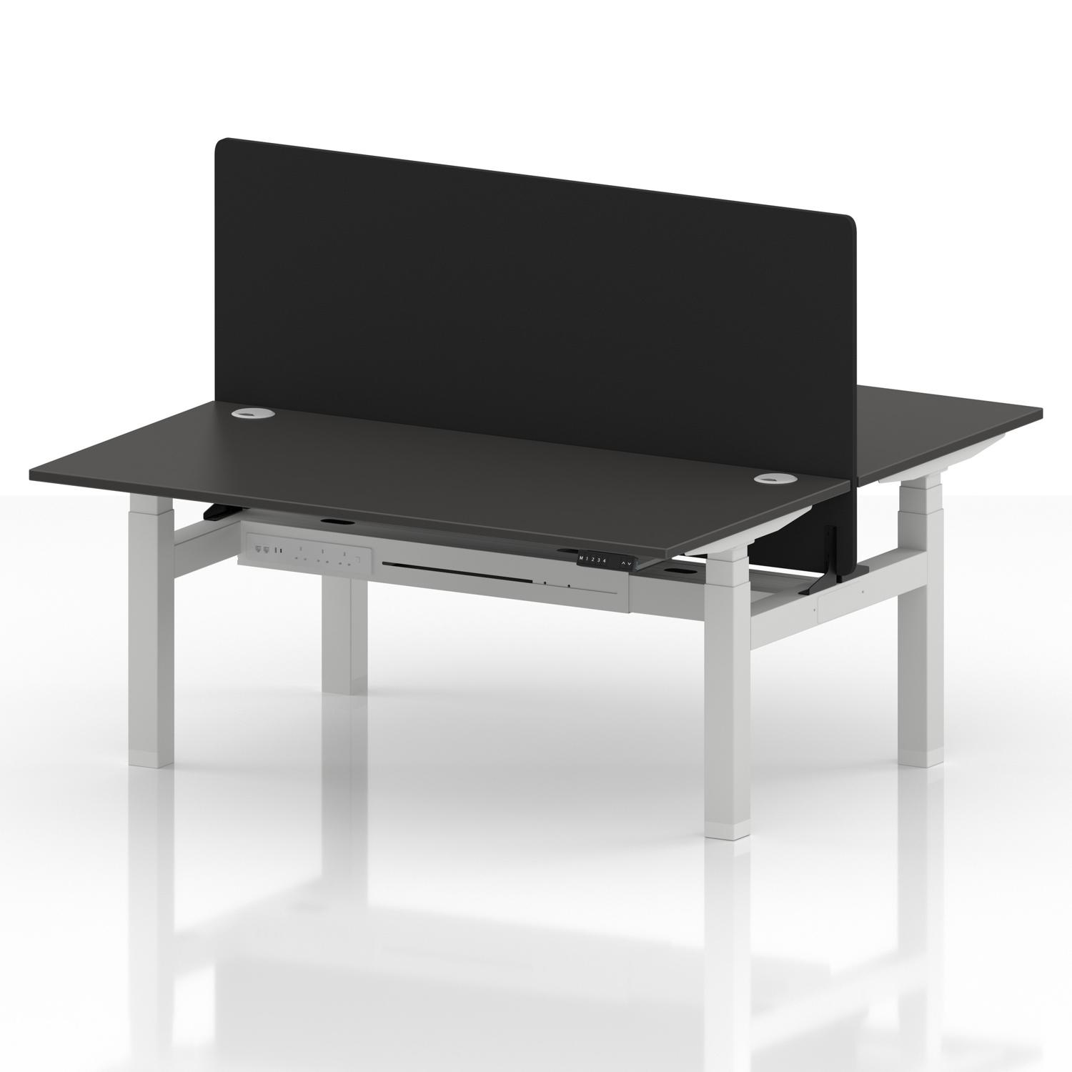 Air Back-to-Back 1600 x 800mm Height Adjustable 2 Person Office Bench Desk Carbon Grey Top with Cable Ports White Frame with Black Straight Screen