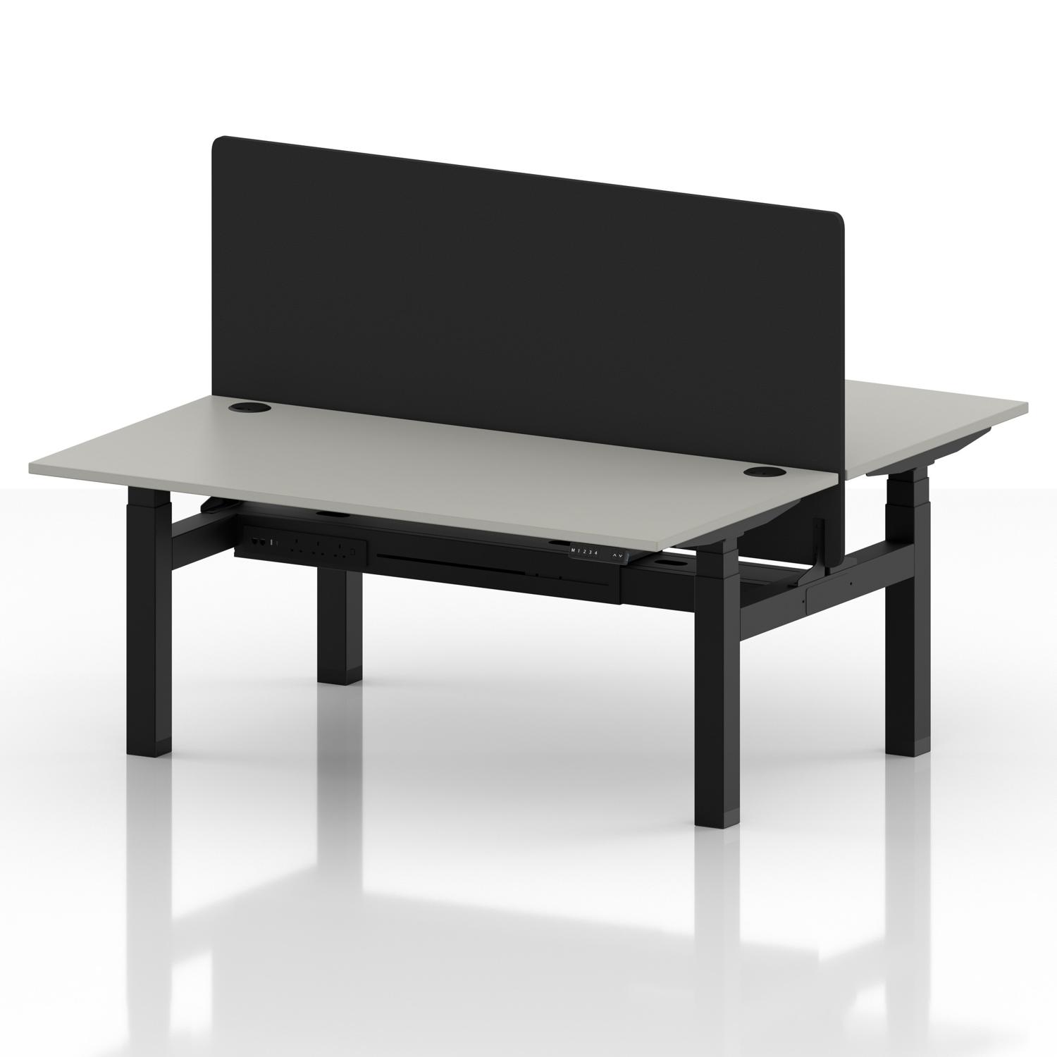 Air Back-to-Back 1600 x 800mm Height Adjustable 2 Person Office Bench Desk Dove Grey Top with Cable Ports Black Frame with Black Straight Screen