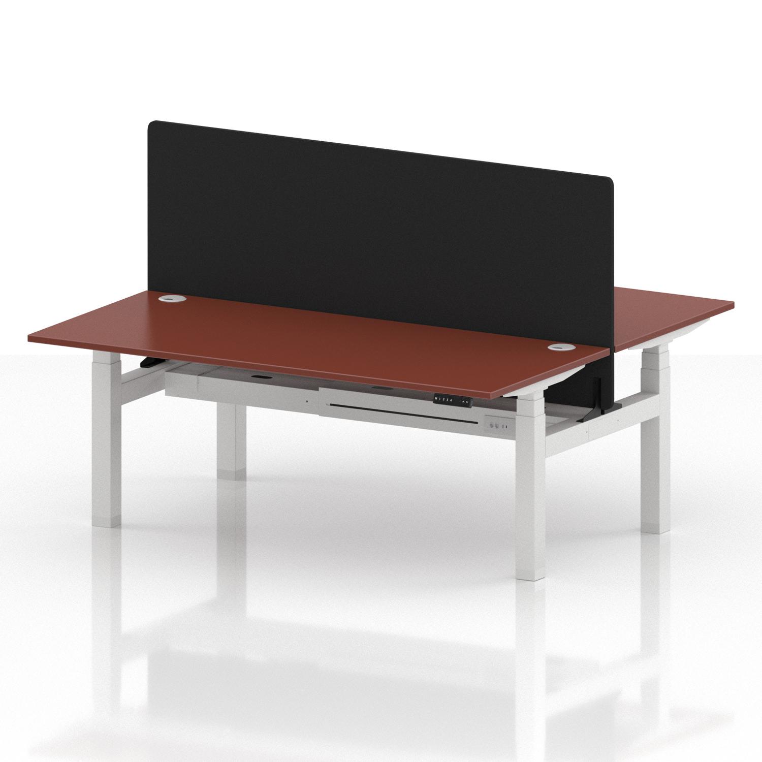 Air Back-to-Back 1800 x 800mm Height Adjustable 2 Person Office Bench Desk Brick Red Top with Cable Ports White Frame with Black Straight Screen