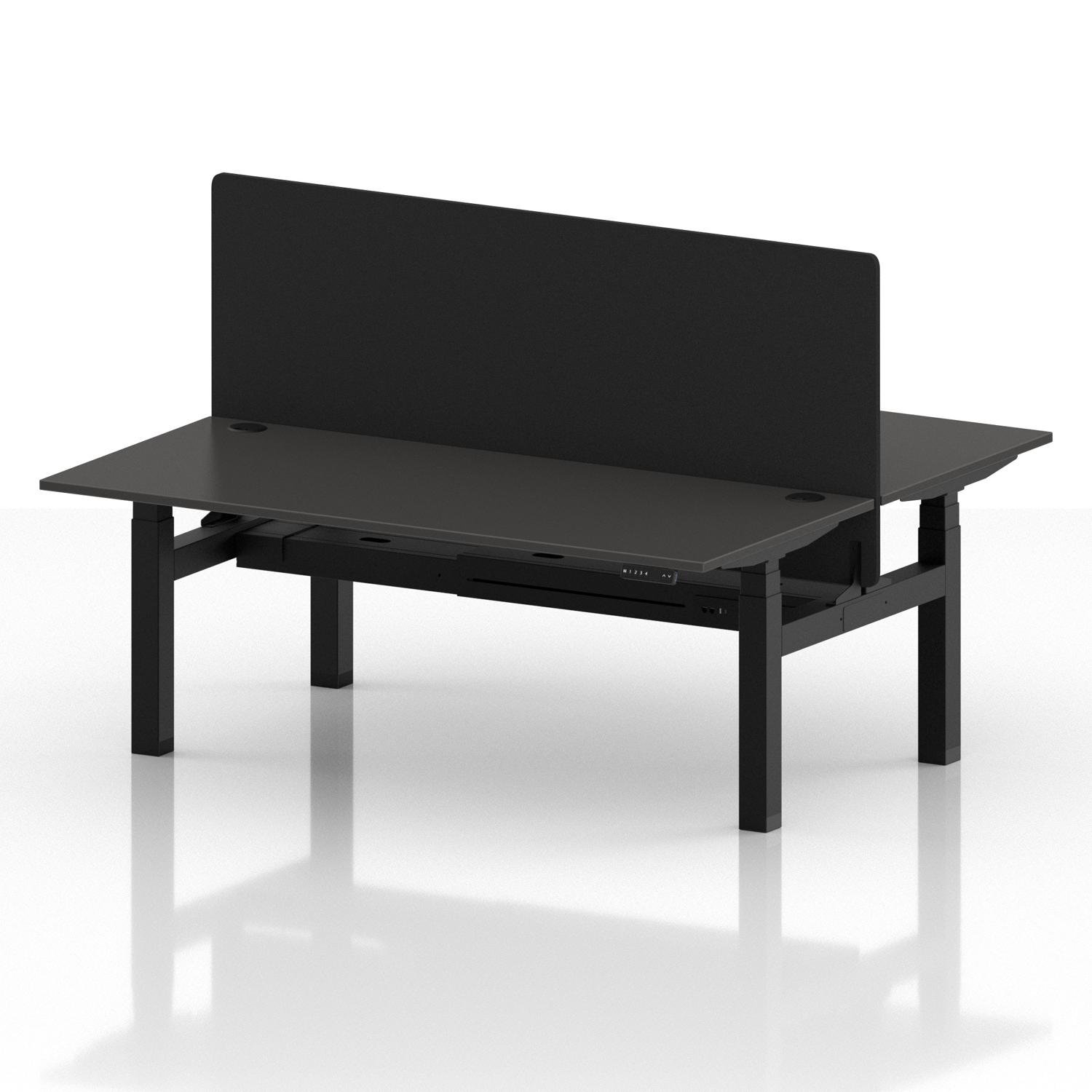 Air Back-to-Back 1800 x 800mm Height Adjustable 2 Person Office Bench Desk Carbon Grey Top with Cable Ports Black Frame with Black Straight Screen