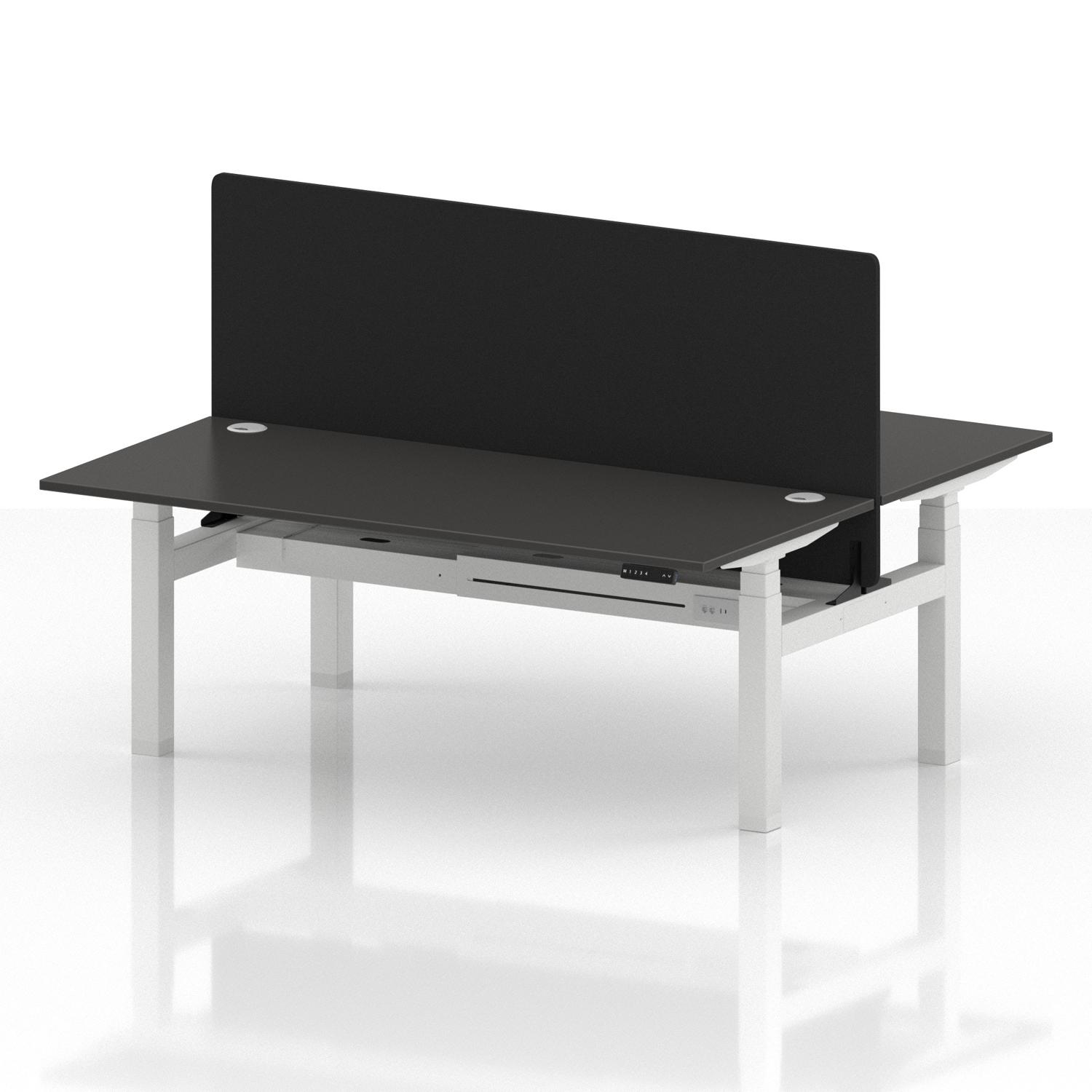 Air Back-to-Back 1800 x 800mm Height Adjustable 2 Person Office Bench Desk Carbon Grey Top with Cable Ports White Frame with Black Straight Screen Air Back-to-Back 1800 x 800mm Height Adjustable 2 Person Office Bench Desk Carbon Grey Top with Cable Ports White Frame with Black Straight Screen