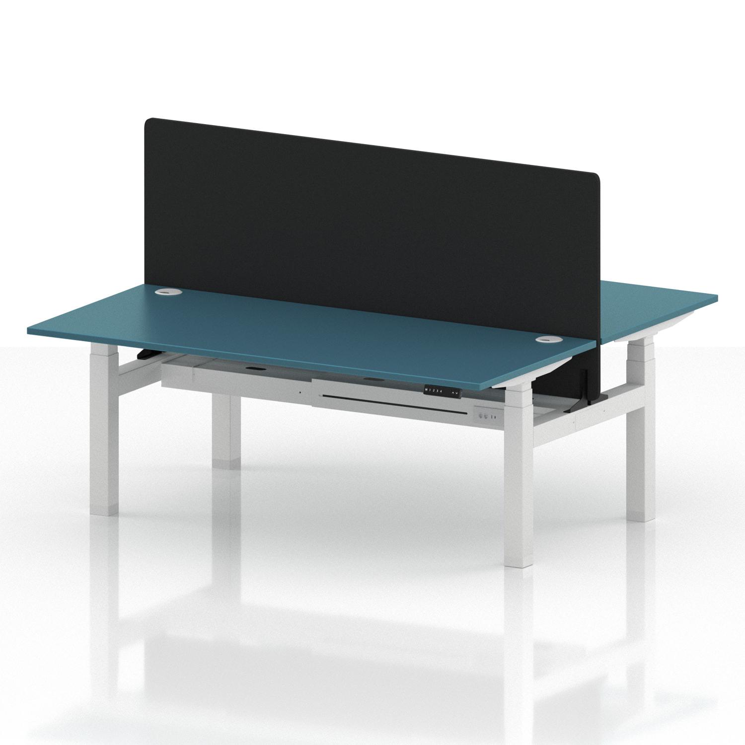 Air Back-to-Back 1800 x 800mm Height Adjustable 2 Person Office Bench Desk Dark Teal Top with Cable Ports White Frame with Black Straight Screen
