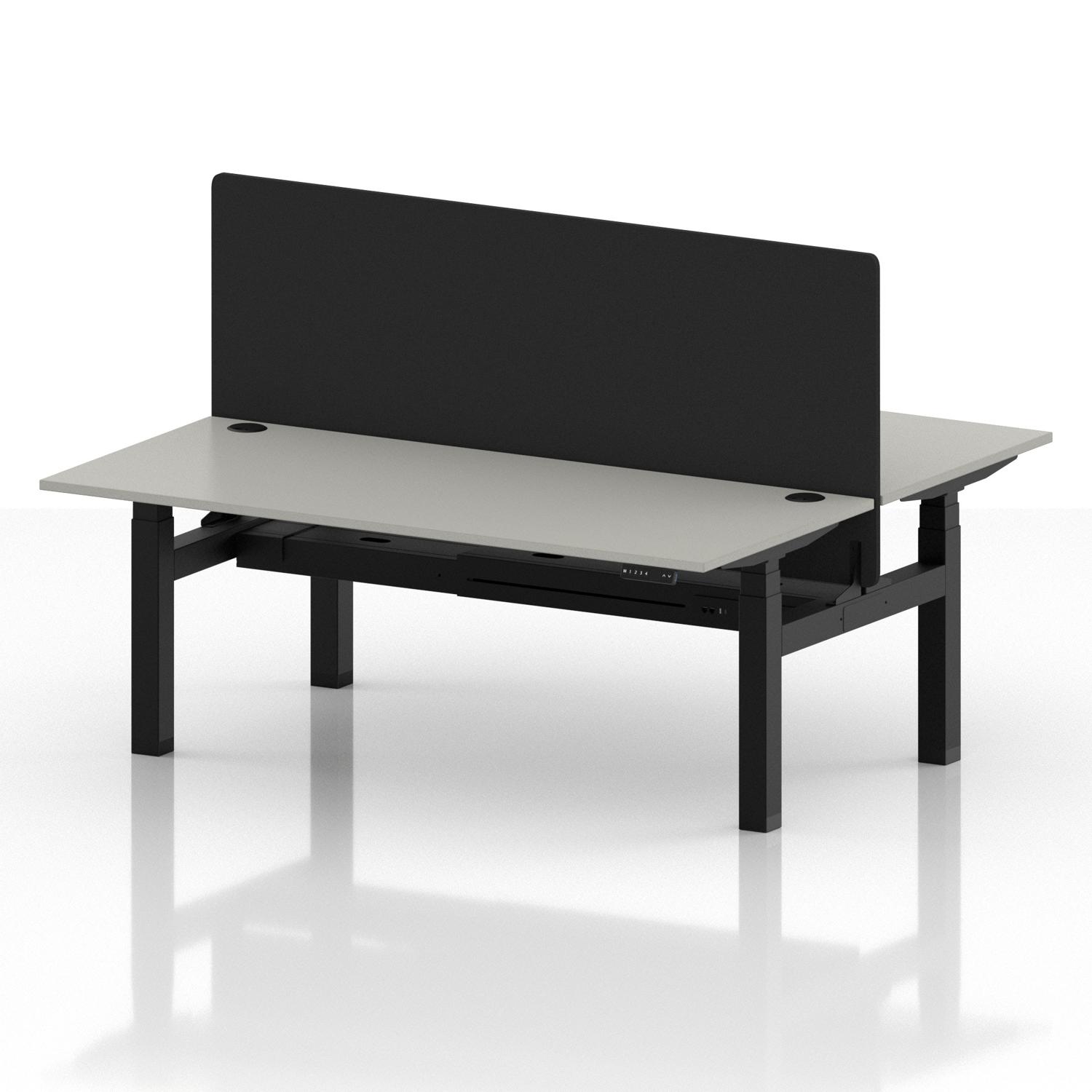 Air Back-to-Back 1800 x 800mm Height Adjustable 2 Person Office Bench Desk Dove Grey Top with Cable Ports Black Frame with Black Straight Screen Air Back-to-Back 1800 x 800mm Height Adjustable 2 Person Office Bench Desk Dove Grey Top with Cable Ports Black Frame with Black Straight Screen