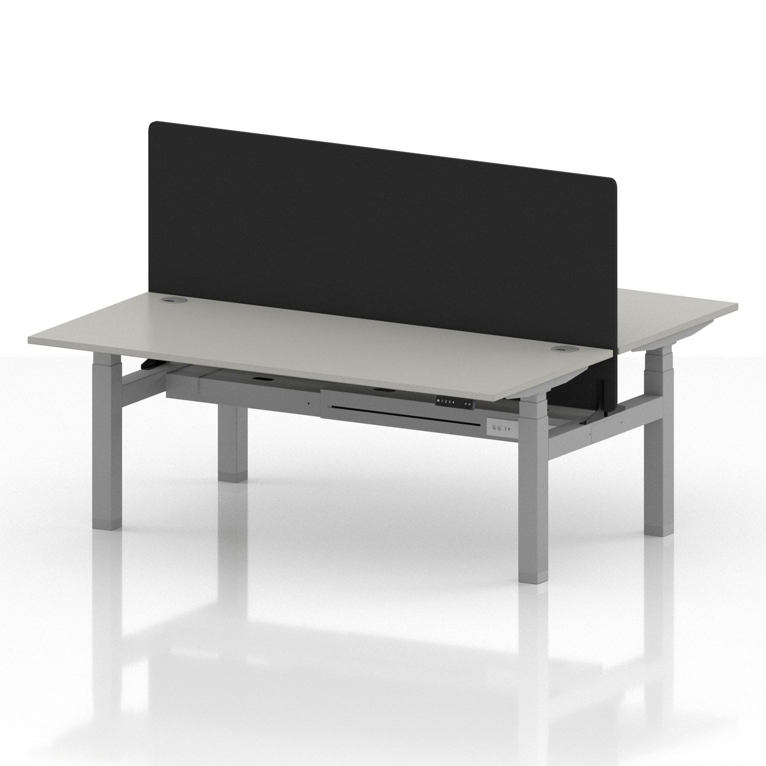 Air Back-to-Back 1800 x 800mm Height Adjustable 2 Person Office Bench Desk Dove Grey Top with Cable Ports Silver Frame with Black Straight Screen