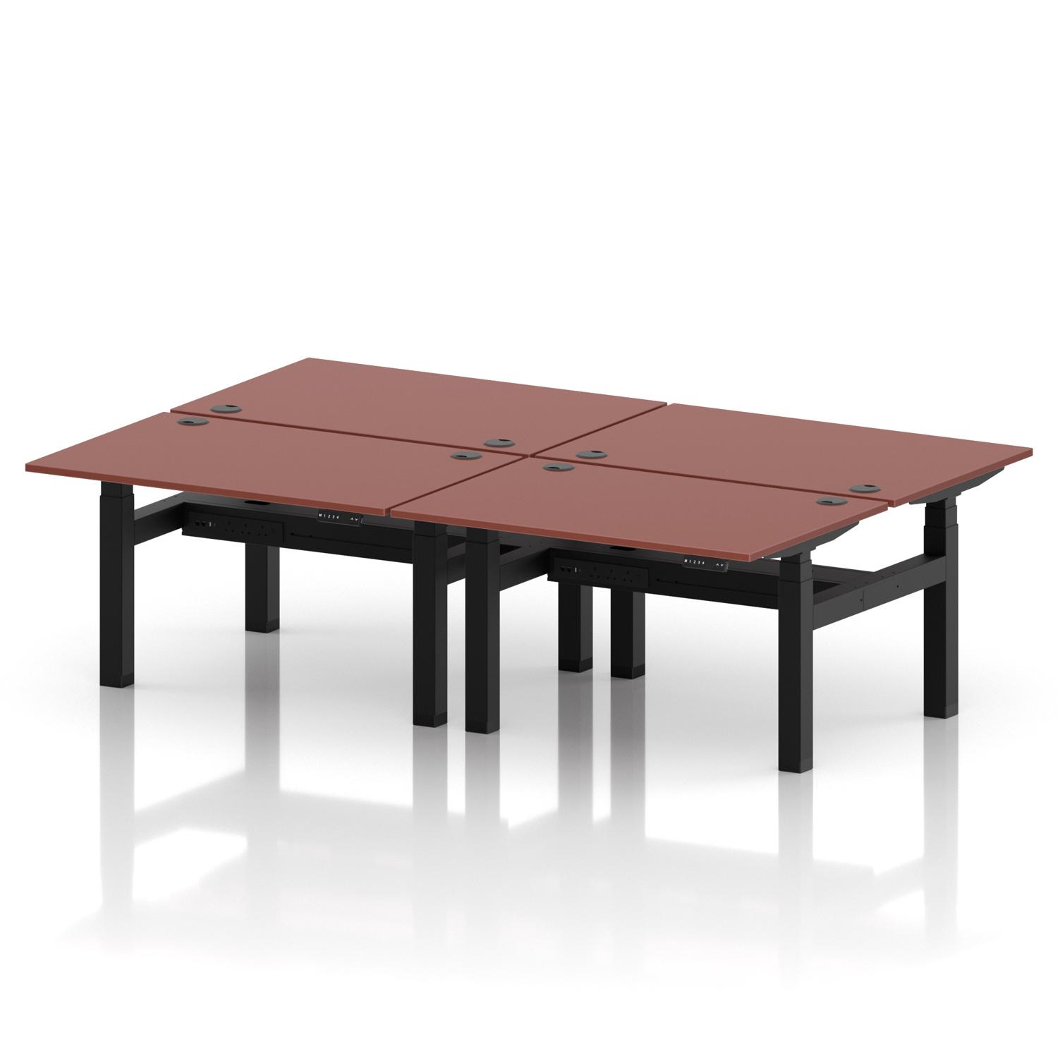 Air Back-to-Back 1200 x 800mm Height Adjustable 4 Person Office Bench Desk Brick Red Top with Cable Ports Black Frame Air Back-to-Back 1200 x 800mm Height Adjustable 4 Person Office Bench Desk Brick Red Top with Cable Ports Black Frame