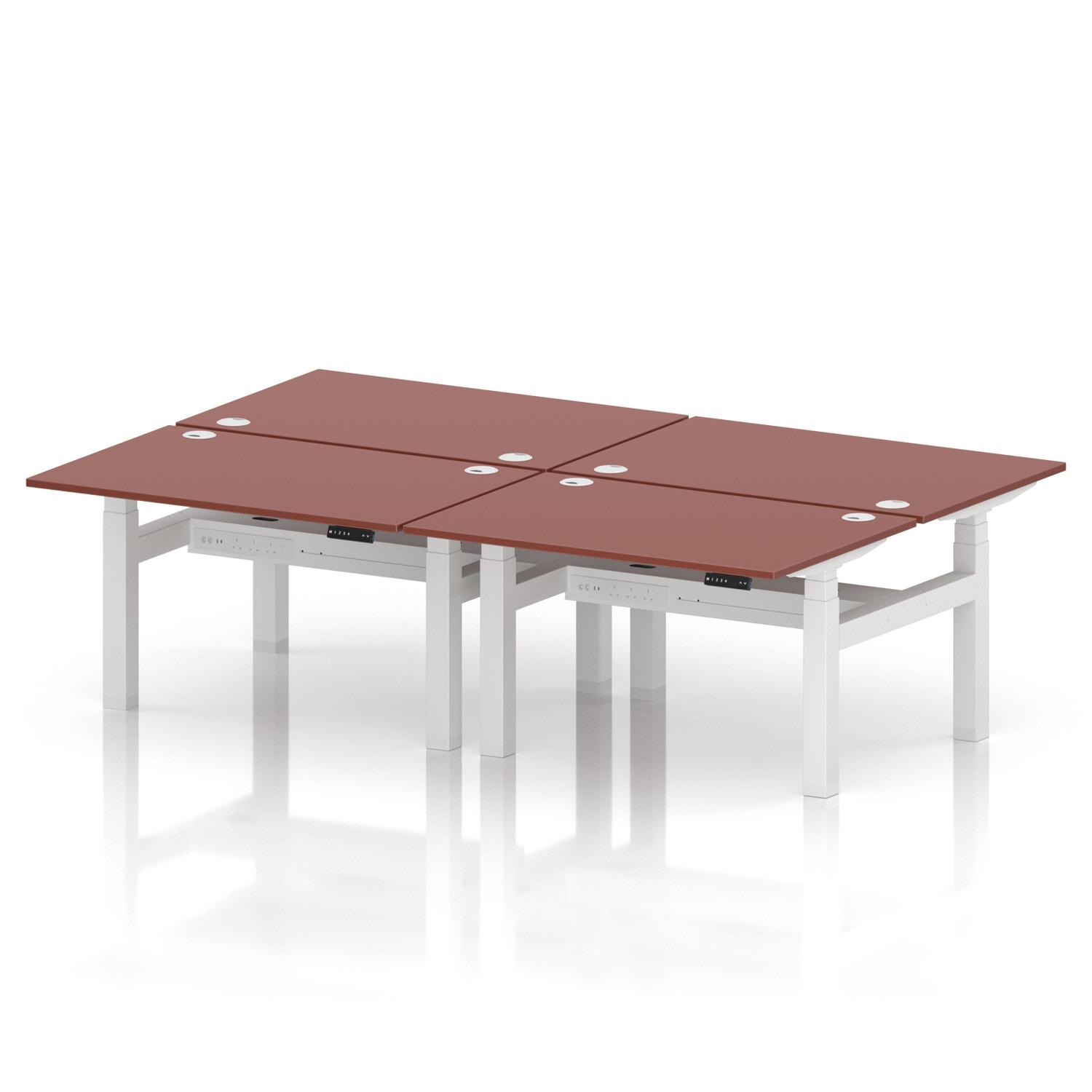 Air Back-to-Back 1200 x 800mm Height Adjustable 4 Person Office Bench Desk Brick Red Top with Cable Ports White Frame Air Back-to-Back 1200 x 800mm Height Adjustable 4 Person Office Bench Desk Brick Red Top with Cable Ports White Frame