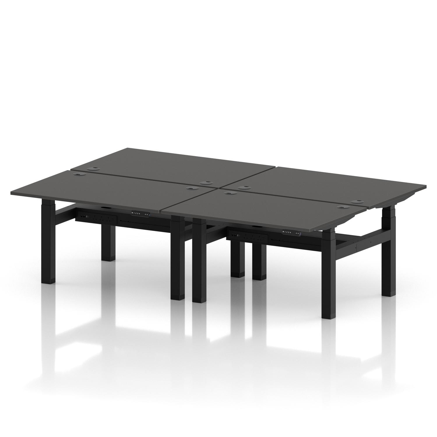 Air Back-to-Back 1200 x 800mm Height Adjustable 4 Person Office Bench Desk Carbon Grey Top with Cable Ports Black Frame Air Back-to-Back 1200 x 800mm Height Adjustable 4 Person Office Bench Desk Carbon Grey Top with Cable Ports Black Frame