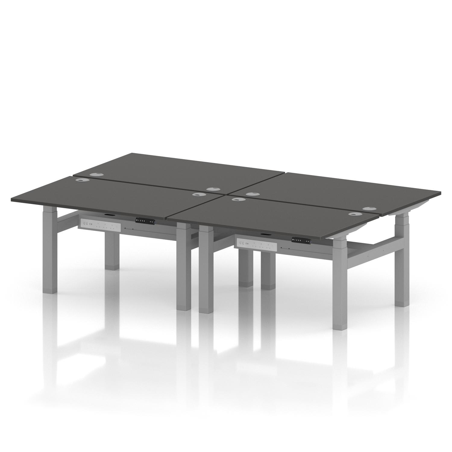 Air Back-to-Back 1200 x 800mm Height Adjustable 4 Person Office Bench Desk Carbon Grey Top with Cable Ports Silver Frame Air Back-to-Back 1200 x 800mm Height Adjustable 4 Person Office Bench Desk Carbon Grey Top with Cable Ports Silver Frame