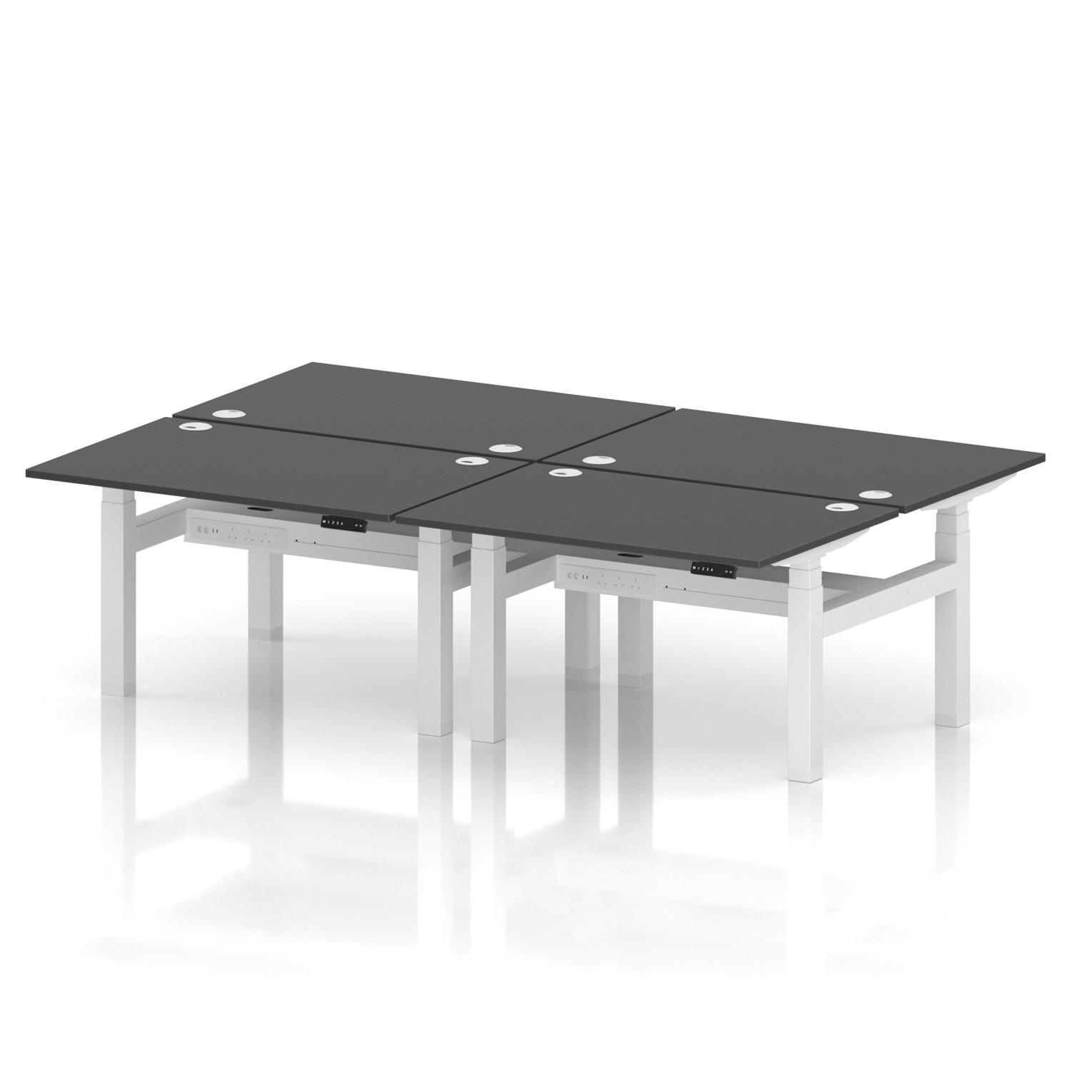 Air Back-to-Back 1200 x 800mm Height Adjustable 4 Person Office Bench Desk Carbon Grey Top with Cable Ports White Frame Air Back-to-Back 1200 x 800mm Height Adjustable 4 Person Office Bench Desk Carbon Grey Top with Cable Ports White Frame
