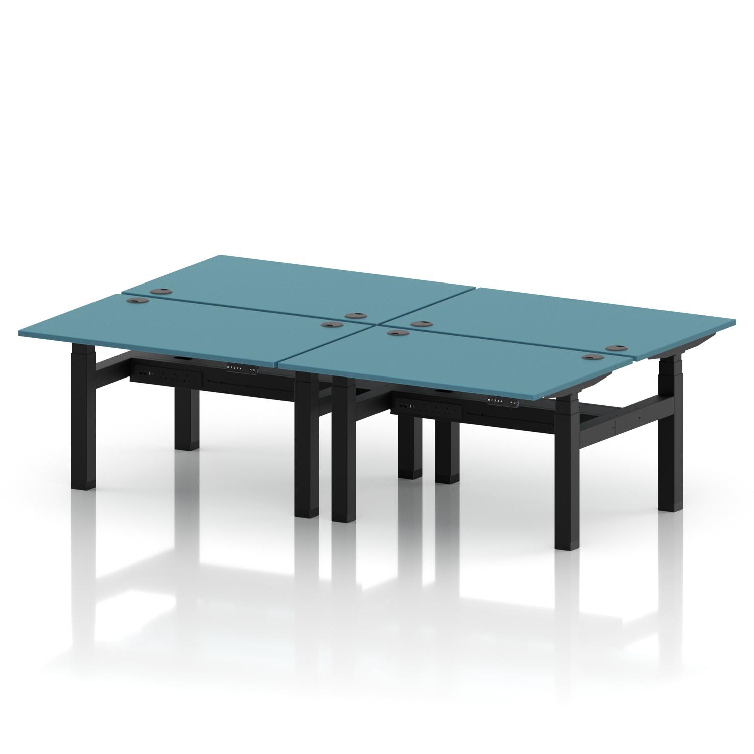 Air Back-to-Back 1200 x 800mm Height Adjustable 4 Person Office Bench Desk Dark Teal Top with Cable Ports Black Frame