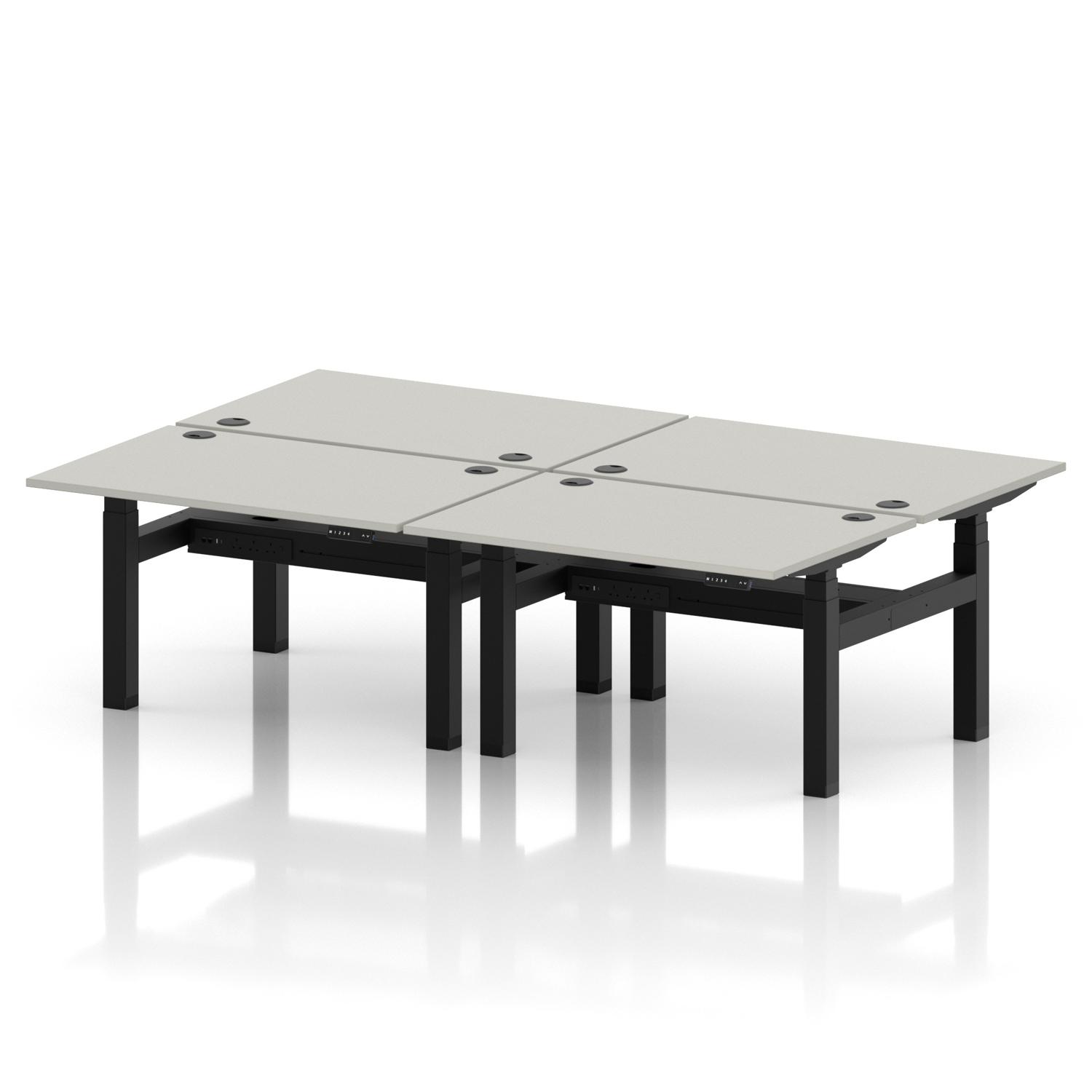 Air Back-to-Back 1200 x 800mm Height Adjustable 4 Person Office Bench Desk Dove Grey Top with Cable Ports Black Frame Air Back-to-Back 1200 x 800mm Height Adjustable 4 Person Office Bench Desk Dove Grey Top with Cable Ports Black Frame