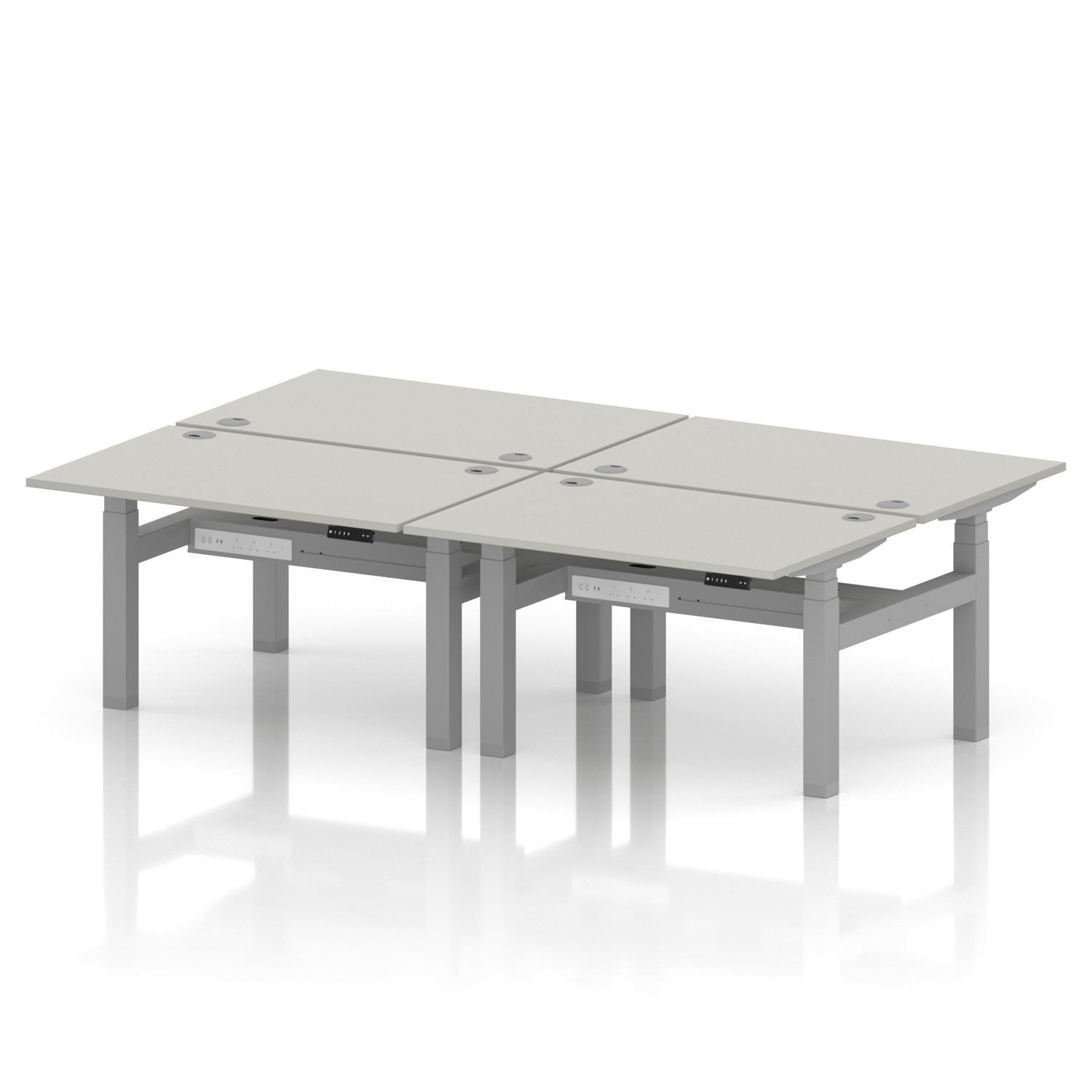 Air Back-to-Back 1200 x 800mm Height Adjustable 4 Person Office Bench Desk Dove Grey Top with Cable Ports Silver Frame Air Back-to-Back 1200 x 800mm Height Adjustable 4 Person Office Bench Desk Dove Grey Top with Cable Ports Silver Frame