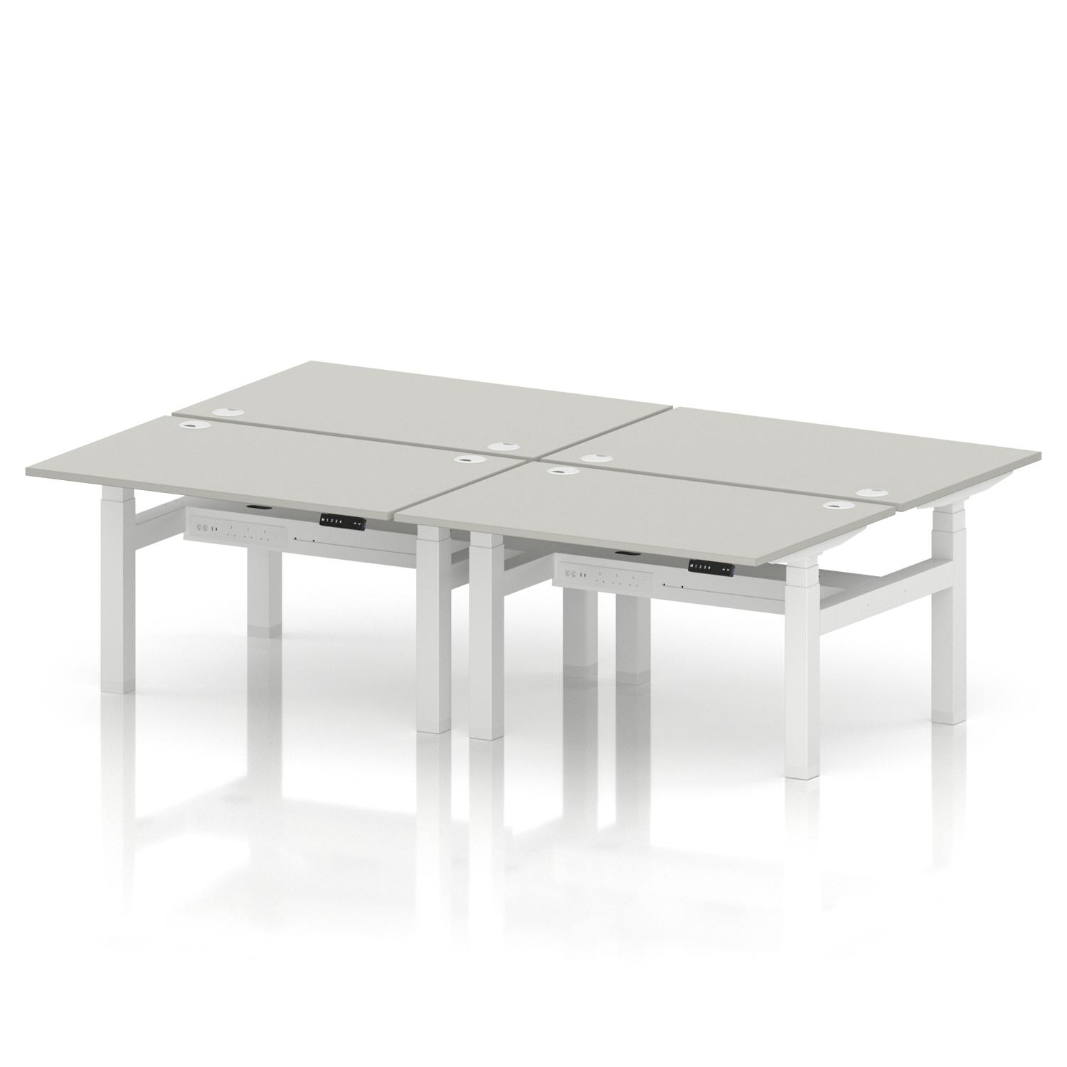 Air Back-to-Back 1200 x 800mm Height Adjustable 4 Person Office Bench Desk Dove Grey Top with Cable Ports White Frame Air Back-to-Back 1200 x 800mm Height Adjustable 4 Person Office Bench Desk Dove Grey Top with Cable Ports White Frame