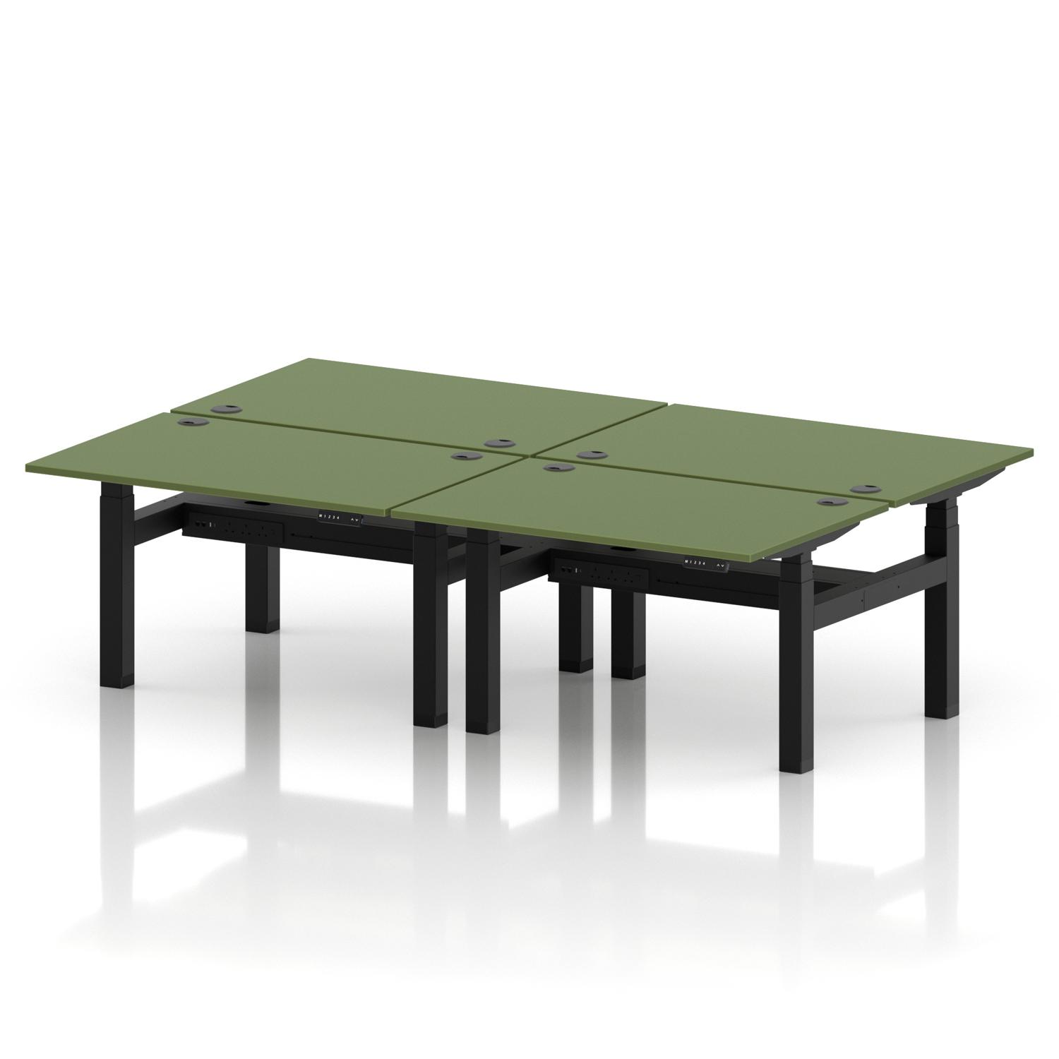 Air Back-to-Back 1200 x 800mm Height Adjustable 4 Person Office Bench Desk Moss Green Top with Cable Ports Black Frame Air Back-to-Back 1200 x 800mm Height Adjustable 4 Person Office Bench Desk Moss Green Top with Cable Ports Black Frame