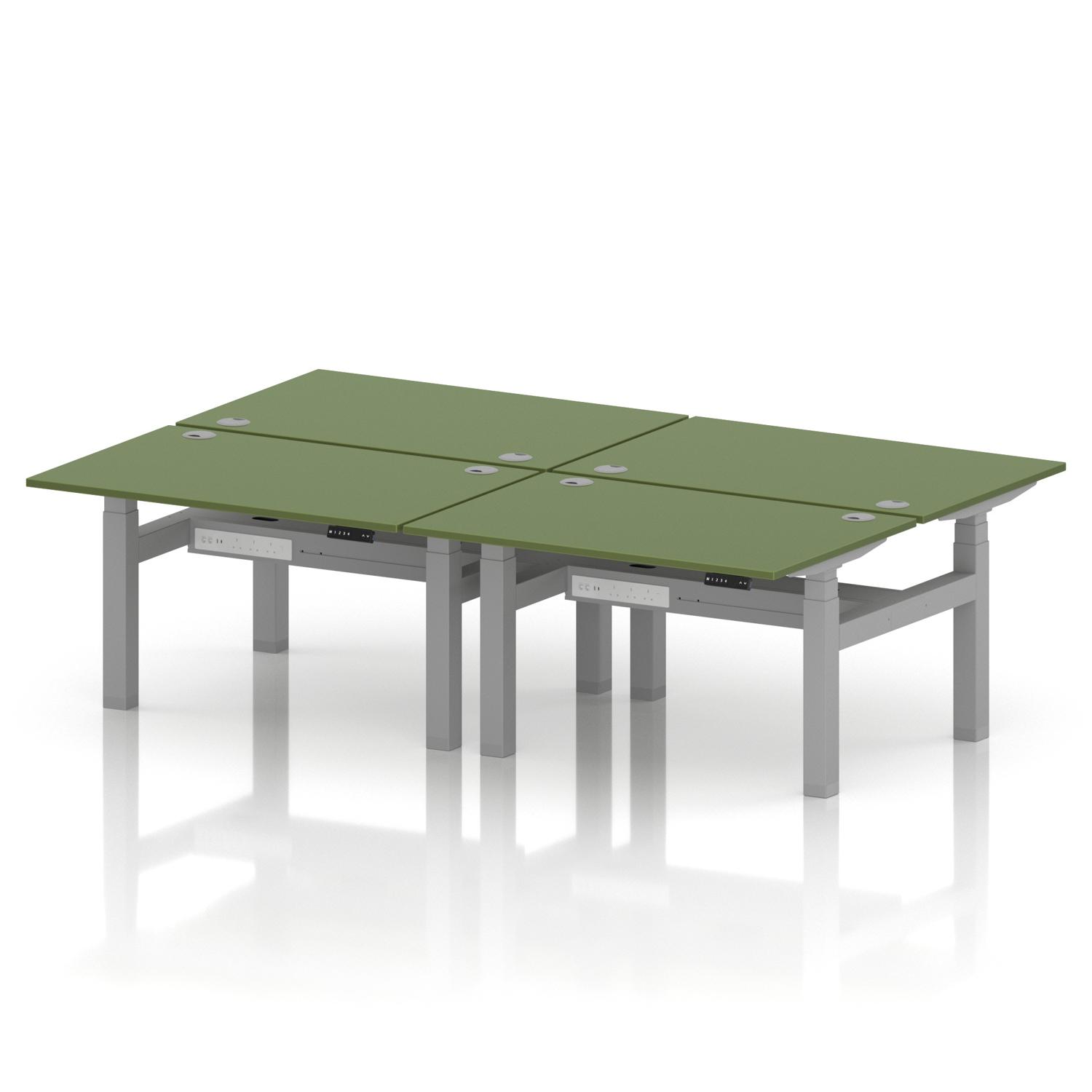 Air Back-to-Back 1200 x 800mm Height Adjustable 4 Person Office Bench Desk Moss Green Top with Cable Ports Silver Frame Air Back-to-Back 1200 x 800mm Height Adjustable 4 Person Office Bench Desk Moss Green Top with Cable Ports Silver Frame