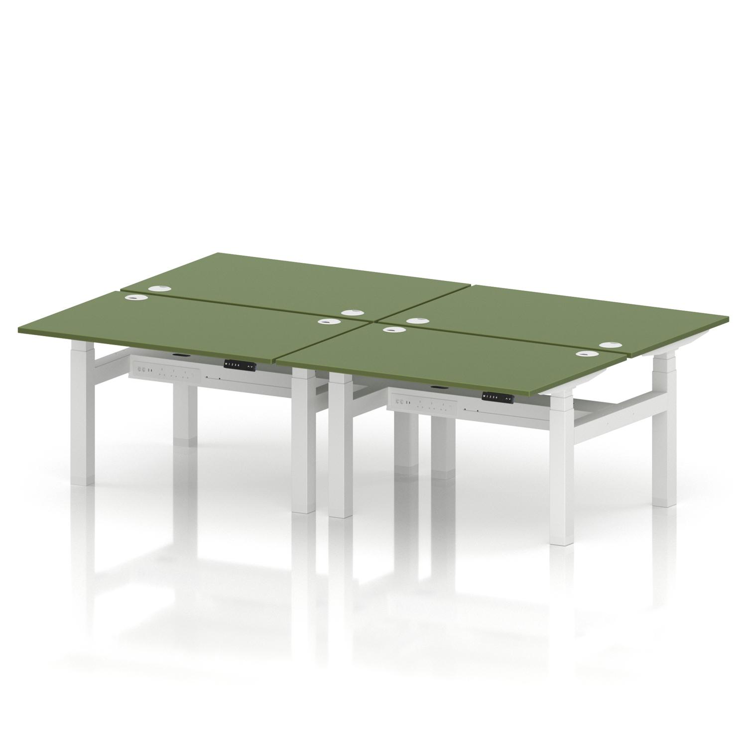 Air Back-to-Back 1200 x 800mm Height Adjustable 4 Person Office Bench Desk Moss Green Top with Cable Ports White Frame Air Back-to-Back 1200 x 800mm Height Adjustable 4 Person Office Bench Desk Moss Green Top with Cable Ports White Frame