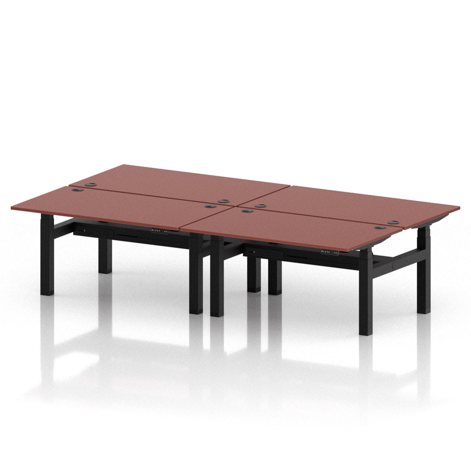 Air Back-to-Back 1400 x 800mm Height Adjustable 4 Person Office Bench Desk Brick Red Top with Cable Ports Black Frame Air Back-to-Back 1400 x 800mm Height Adjustable 4 Person Office Bench Desk Brick Red Top with Cable Ports Black Frame