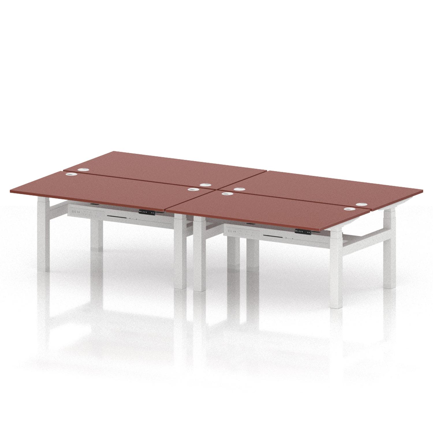 Air Back-to-Back 1400 x 800mm Height Adjustable 4 Person Office Bench Desk Brick Red Top with Cable Ports White Frame Air Back-to-Back 1400 x 800mm Height Adjustable 4 Person Office Bench Desk Brick Red Top with Cable Ports White Frame