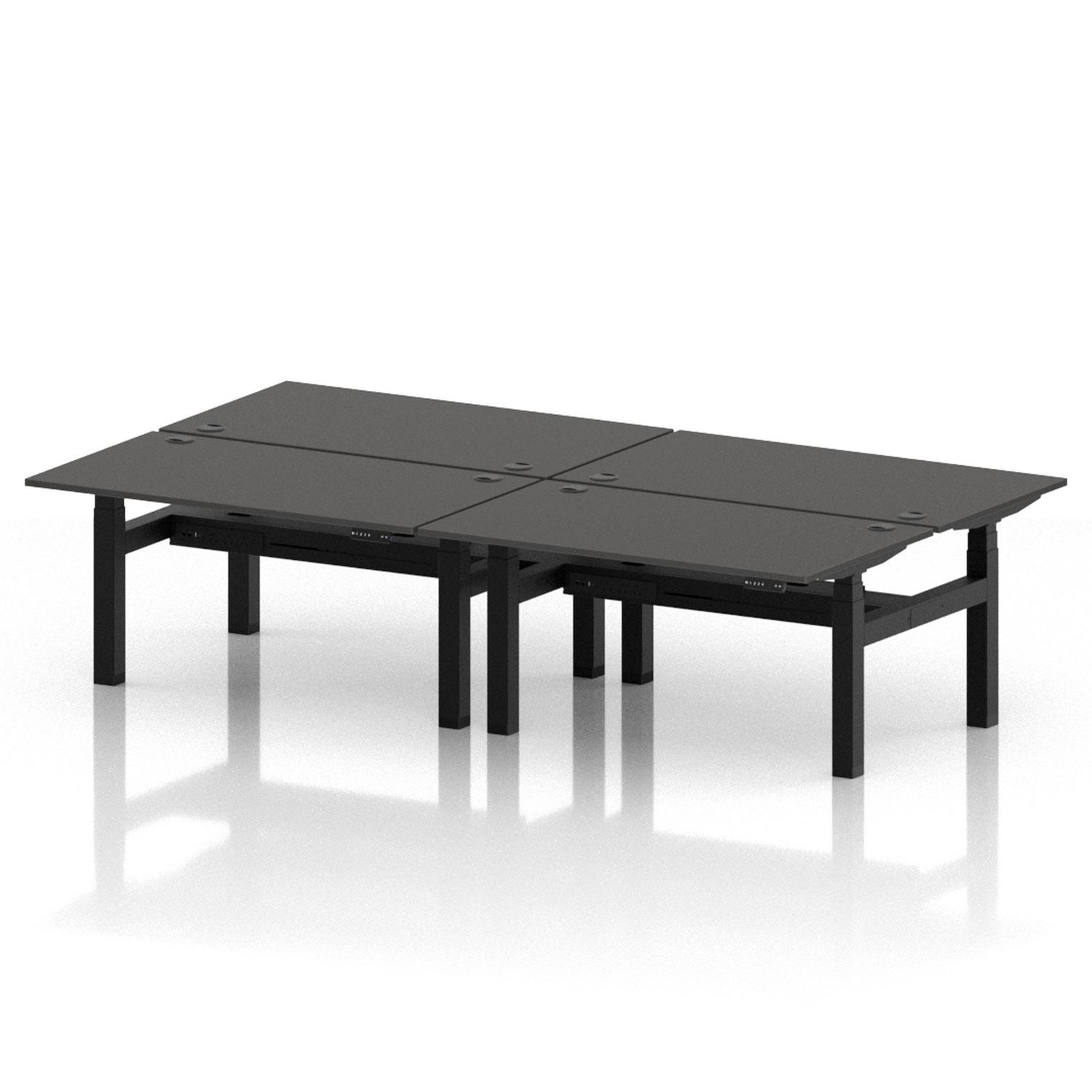 Air Back-to-Back 1400 x 800mm Height Adjustable 4 Person Office Bench Desk Carbon Grey Top with Cable Ports Black Frame Air Back-to-Back 1400 x 800mm Height Adjustable 4 Person Office Bench Desk Carbon Grey Top with Cable Ports Black Frame