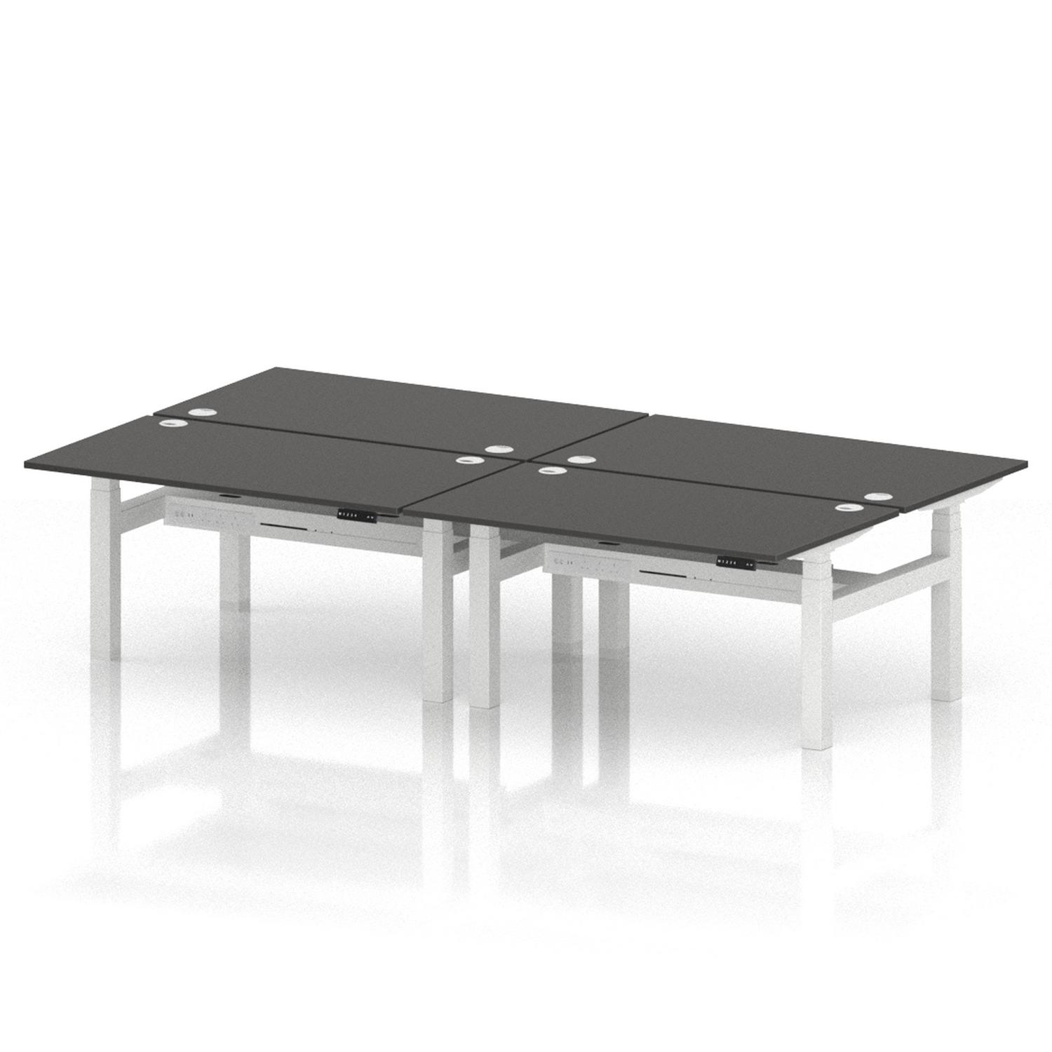 Air Back-to-Back 1400 x 800mm Height Adjustable 4 Person Office Bench Desk Carbon Grey Top with Cable Ports White Frame Air Back-to-Back 1400 x 800mm Height Adjustable 4 Person Office Bench Desk Carbon Grey Top with Cable Ports White Frame