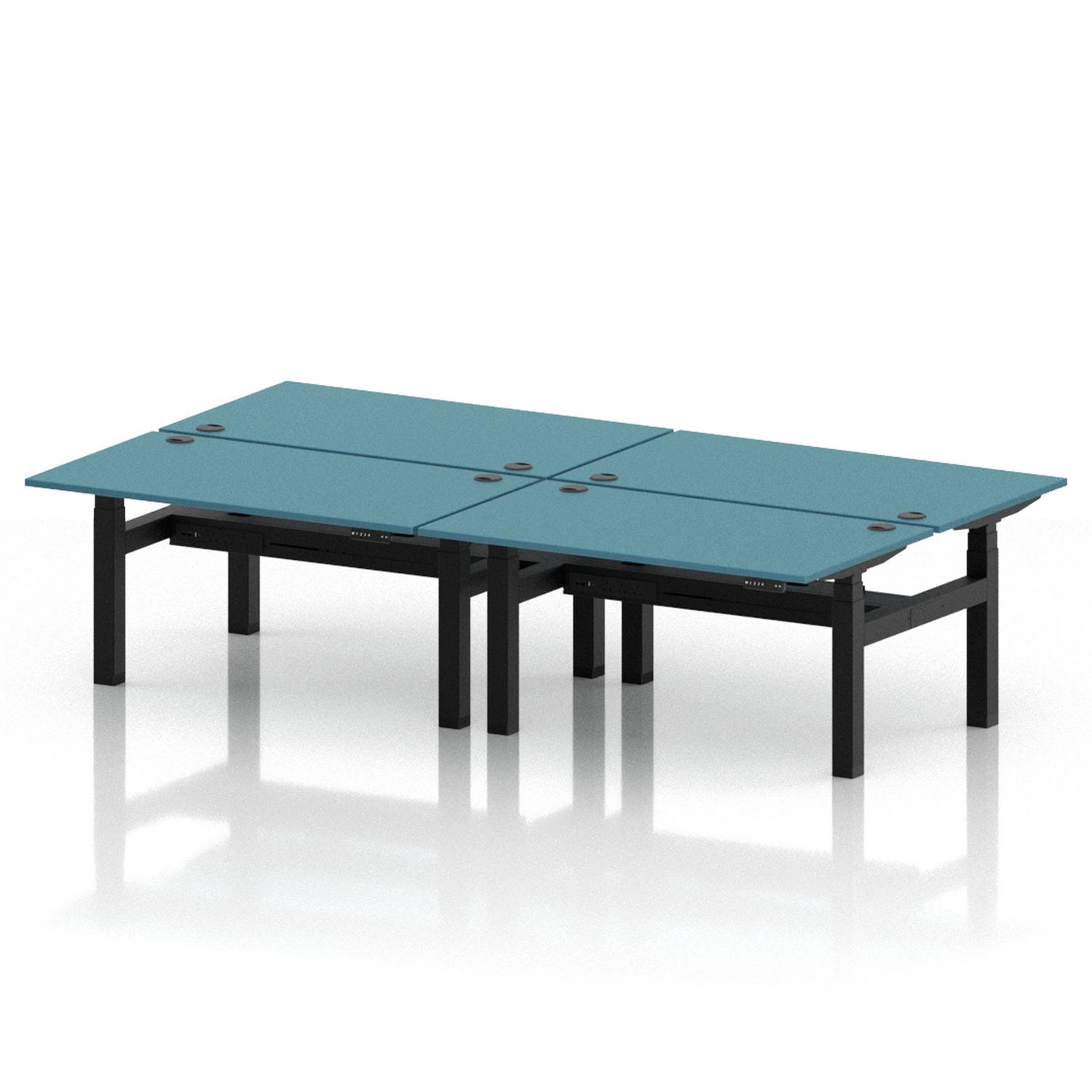 Air Back-to-Back 1400 x 800mm Height Adjustable 4 Person Office Bench Desk Dark Teal Top with Cable Ports Black Frame Air Back-to-Back 1400 x 800mm Height Adjustable 4 Person Office Bench Desk Dark Teal Top with Cable Ports Black Frame