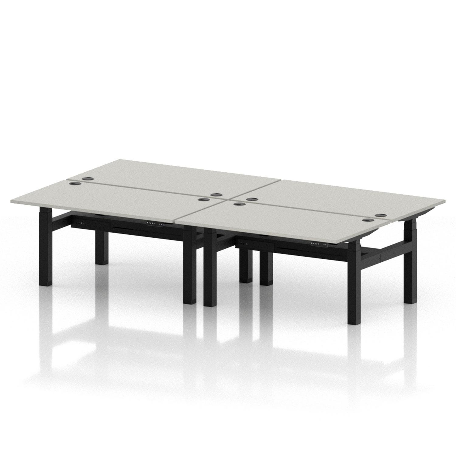 Air Back-to-Back 1400 x 800mm Height Adjustable 4 Person Office Bench Desk Dove Grey Top with Cable Ports Black Frame Air Back-to-Back 1400 x 800mm Height Adjustable 4 Person Office Bench Desk Dove Grey Top with Cable Ports Black Frame