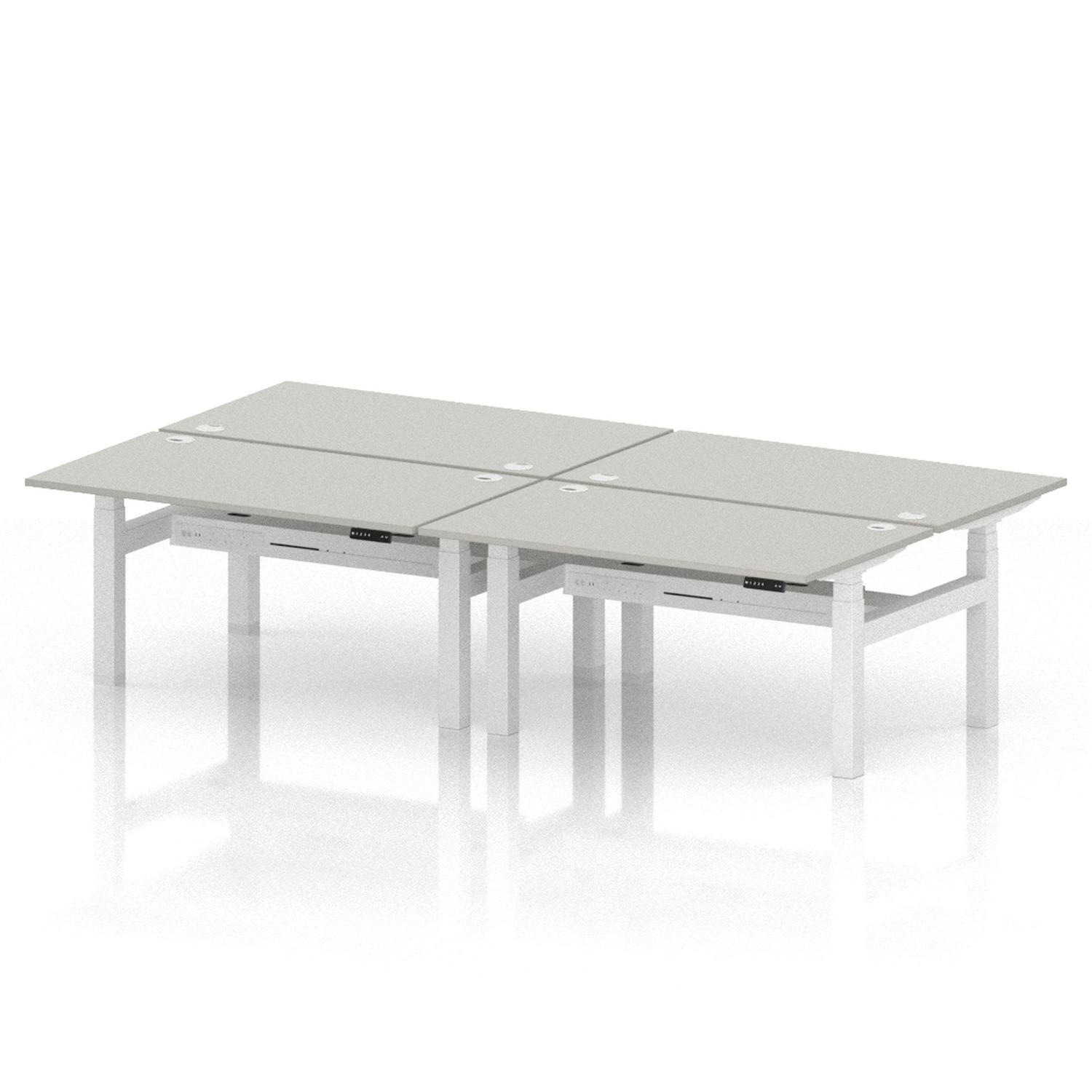 Air Back-to-Back 1400 x 800mm Height Adjustable 4 Person Office Bench Desk Dove Grey Top with Cable Ports White Frame
