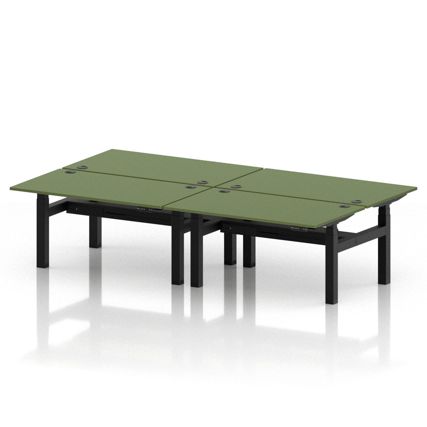 Air Back-to-Back 1400 x 800mm Height Adjustable 4 Person Office Bench Desk Moss Green Top with Cable Ports Black Frame Air Back-to-Back 1400 x 800mm Height Adjustable 4 Person Office Bench Desk Moss Green Top with Cable Ports Black Frame