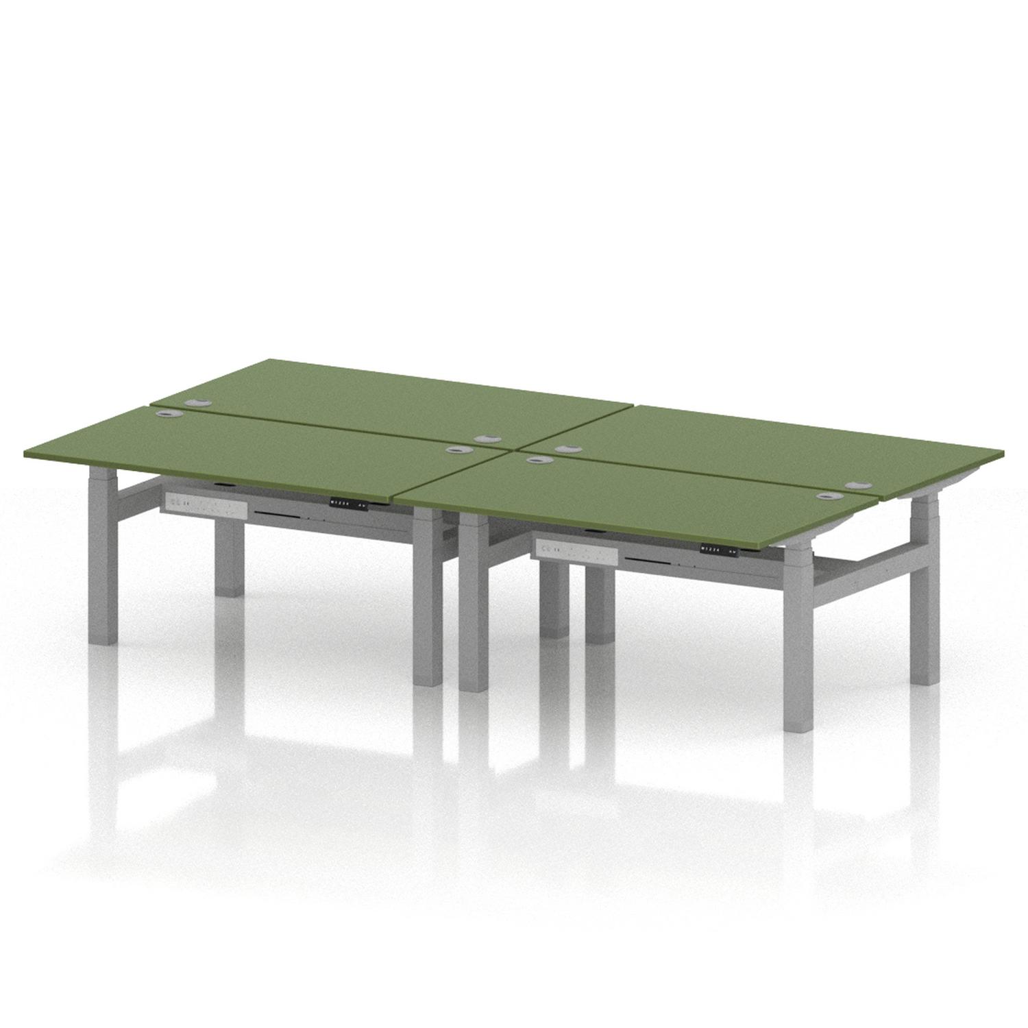 Air Back-to-Back 1400 x 800mm Height Adjustable 4 Person Office Bench Desk Moss Green Top with Cable Ports Silver Frame Air Back-to-Back 1400 x 800mm Height Adjustable 4 Person Office Bench Desk Moss Green Top with Cable Ports Silver Frame