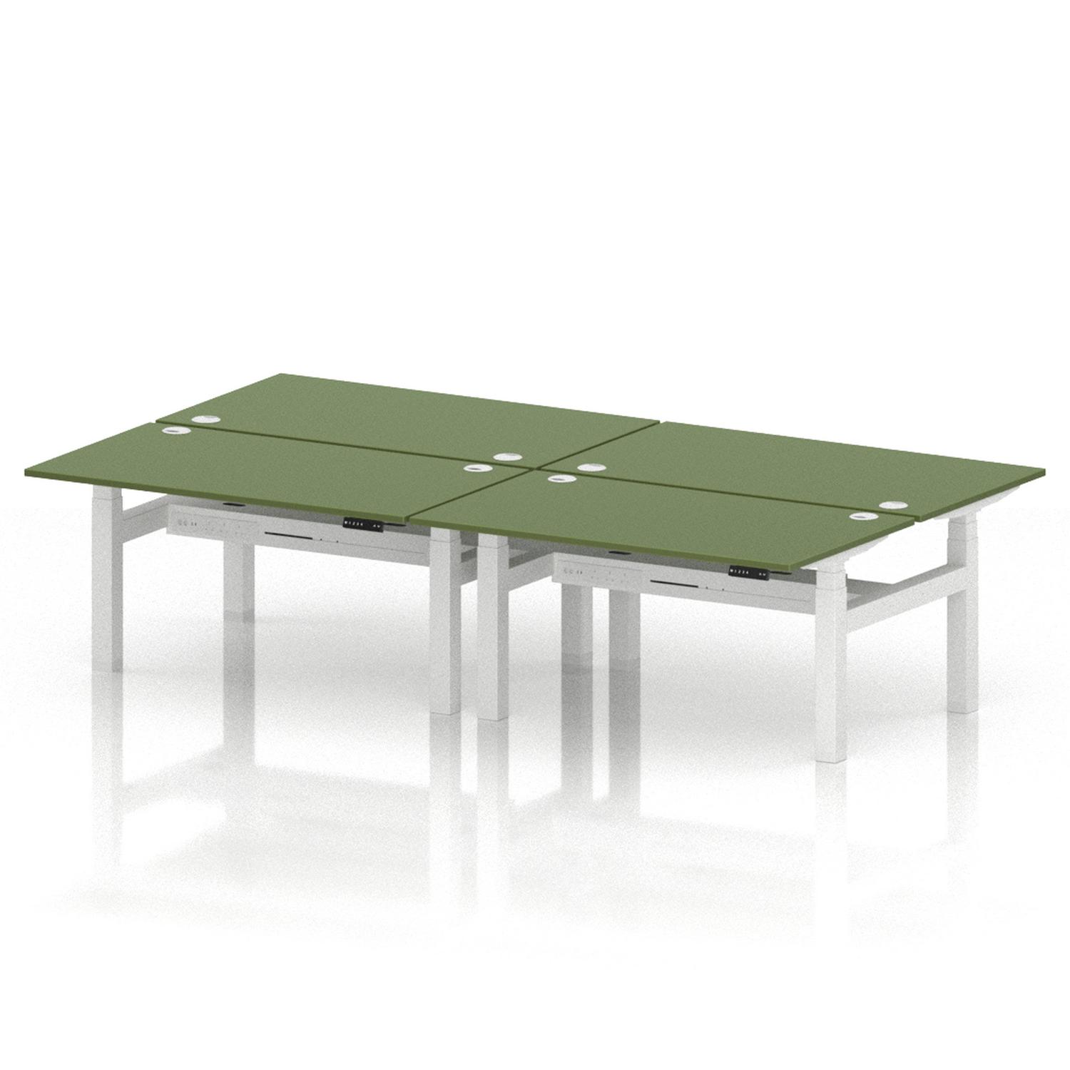 Air Back-to-Back 1400 x 800mm Height Adjustable 4 Person Office Bench Desk Moss Green Top with Cable Ports White Frame Air Back-to-Back 1400 x 800mm Height Adjustable 4 Person Office Bench Desk Moss Green Top with Cable Ports White Frame