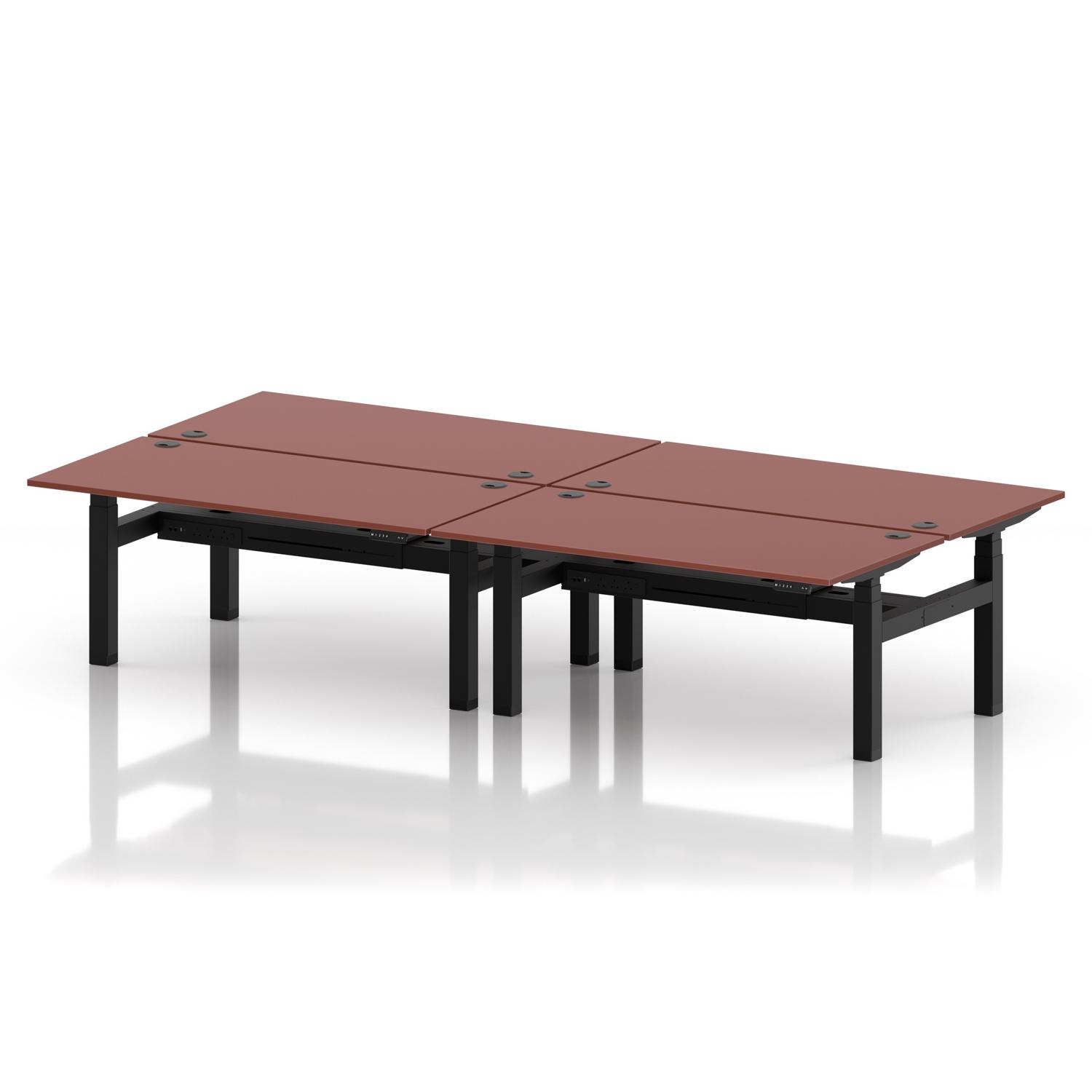 Air Back-to-Back 1600 x 800mm Height Adjustable 4 Person Office Bench Desk Brick Red Top with Cable Ports Black Frame Air Back-to-Back 1600 x 800mm Height Adjustable 4 Person Office Bench Desk Brick Red Top with Cable Ports Black Frame