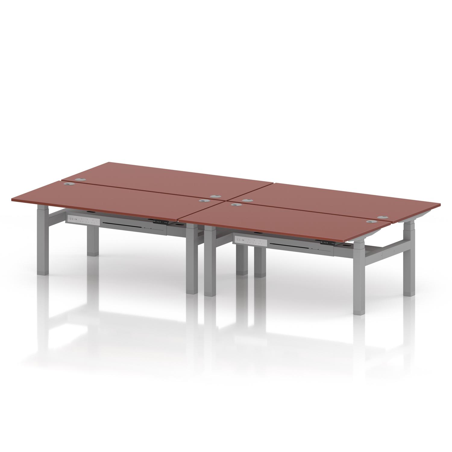 Air Back-to-Back 1600 x 800mm Height Adjustable 4 Person Office Bench Desk Brick Red Top with Cable Ports Silver Frame