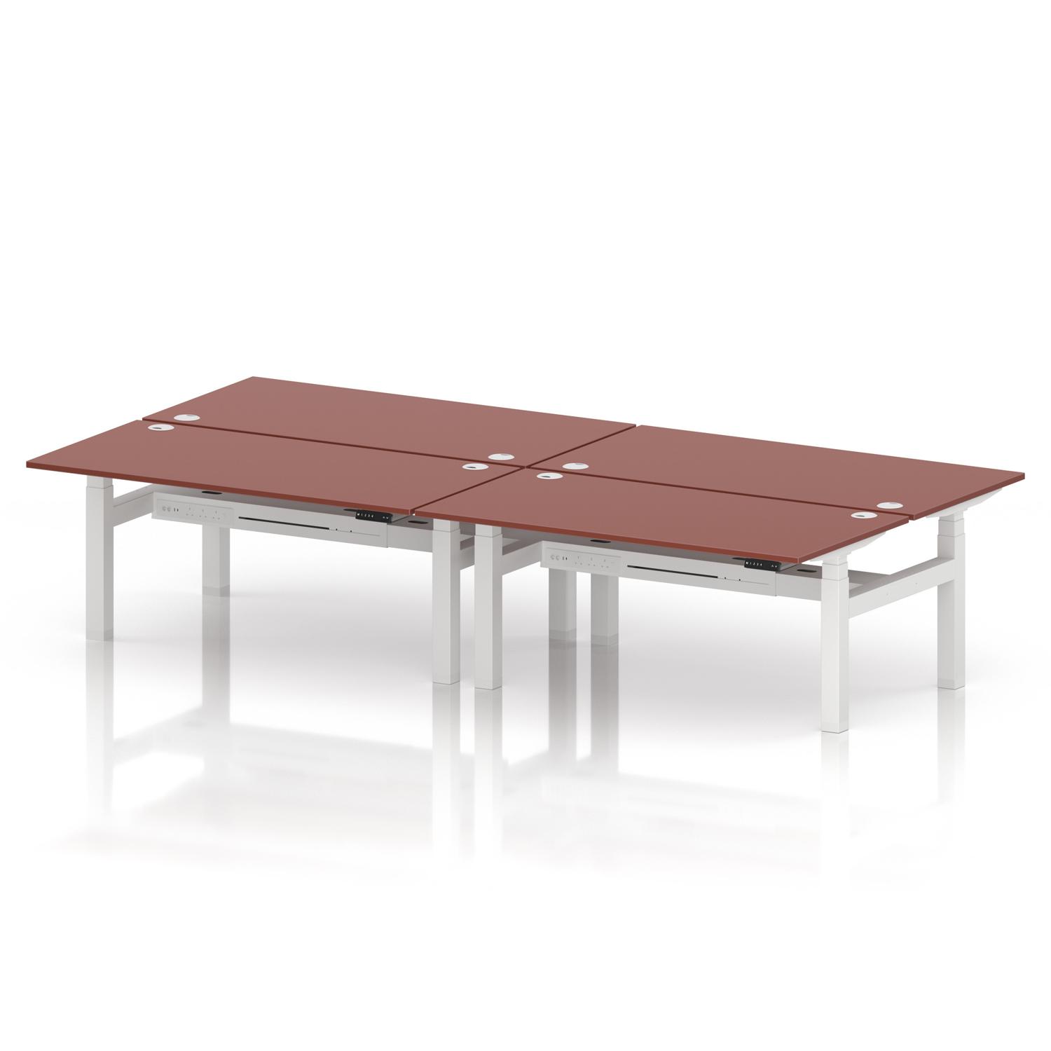 Air Back-to-Back 1600 x 800mm Height Adjustable 4 Person Office Bench Desk Brick Red Top with Cable Ports White Frame Air Back-to-Back 1600 x 800mm Height Adjustable 4 Person Office Bench Desk Brick Red Top with Cable Ports White Frame