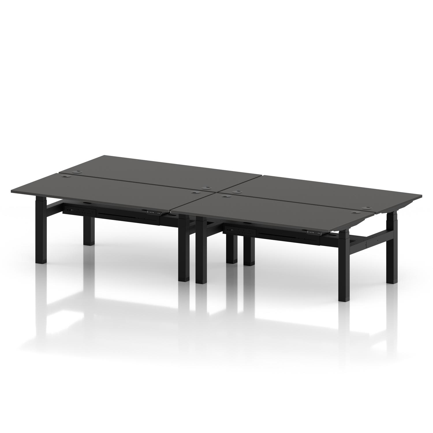 Air Back-to-Back 1600 x 800mm Height Adjustable 4 Person Office Bench Desk Carbon Grey Top with Cable Ports Black Frame Air Back-to-Back 1600 x 800mm Height Adjustable 4 Person Office Bench Desk Carbon Grey Top with Cable Ports Black Frame