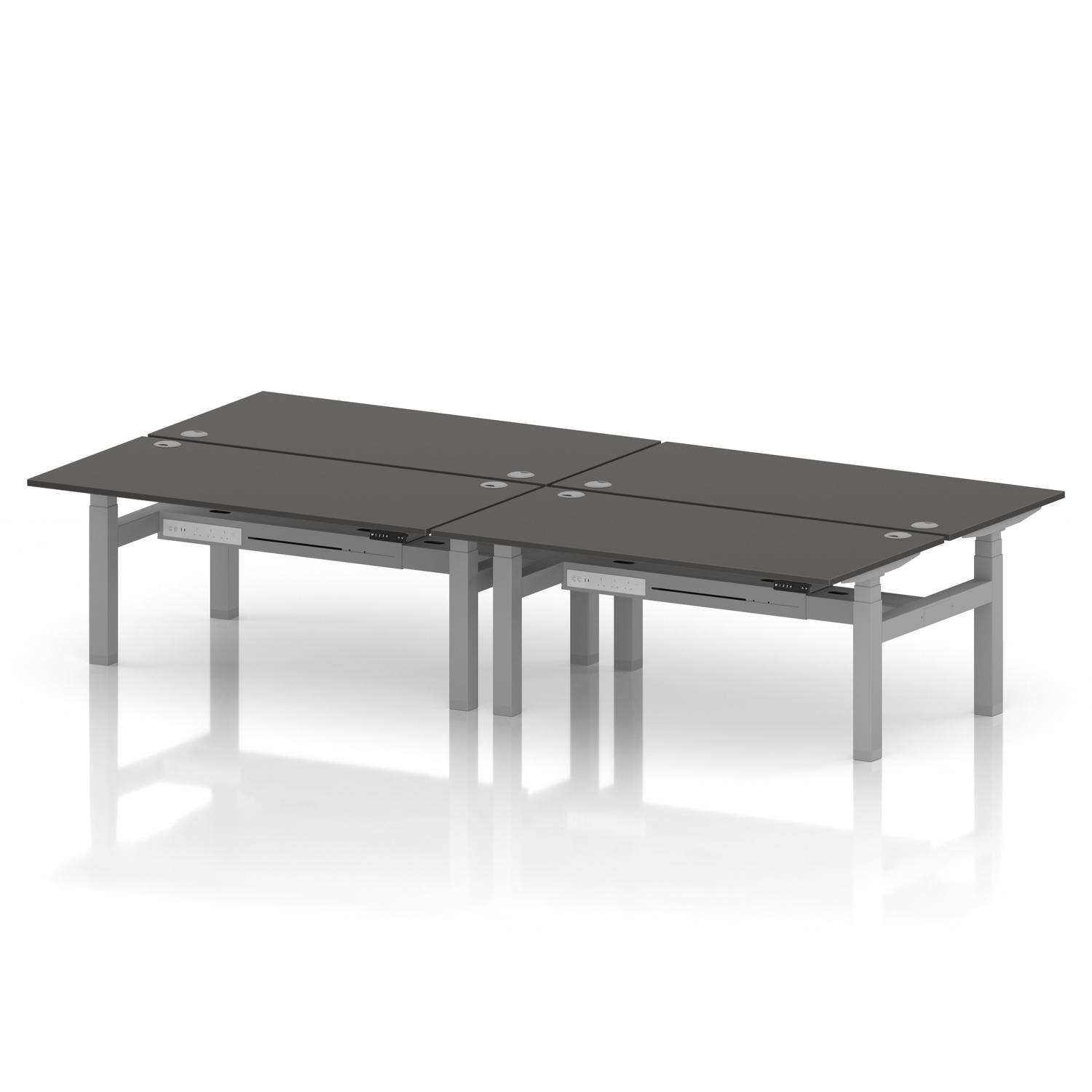 Air Back-to-Back 1600 x 800mm Height Adjustable 4 Person Office Bench Desk Carbon Grey Top with Cable Ports Silver Frame