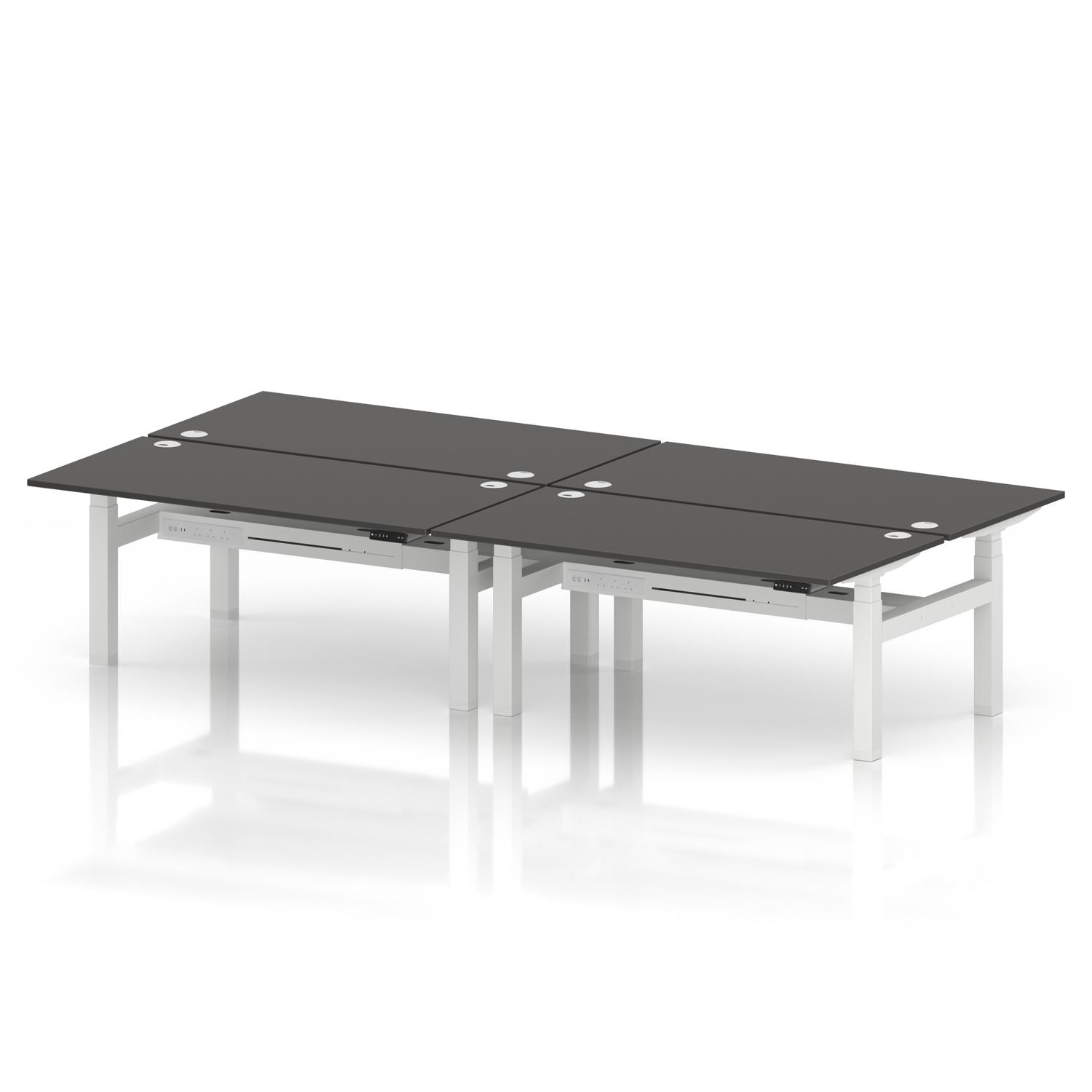 Air Back-to-Back 1600 x 800mm Height Adjustable 4 Person Office Bench Desk Carbon Grey Top with Cable Ports White Frame