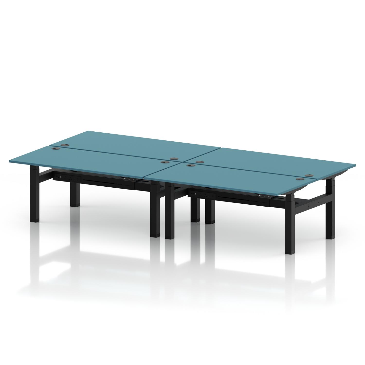 Air Back-to-Back 1600 x 800mm Height Adjustable 4 Person Office Bench Desk Dark Teal Top with Cable Ports Black Frame Air Back-to-Back 1600 x 800mm Height Adjustable 4 Person Office Bench Desk Dark Teal Top with Cable Ports Black Frame