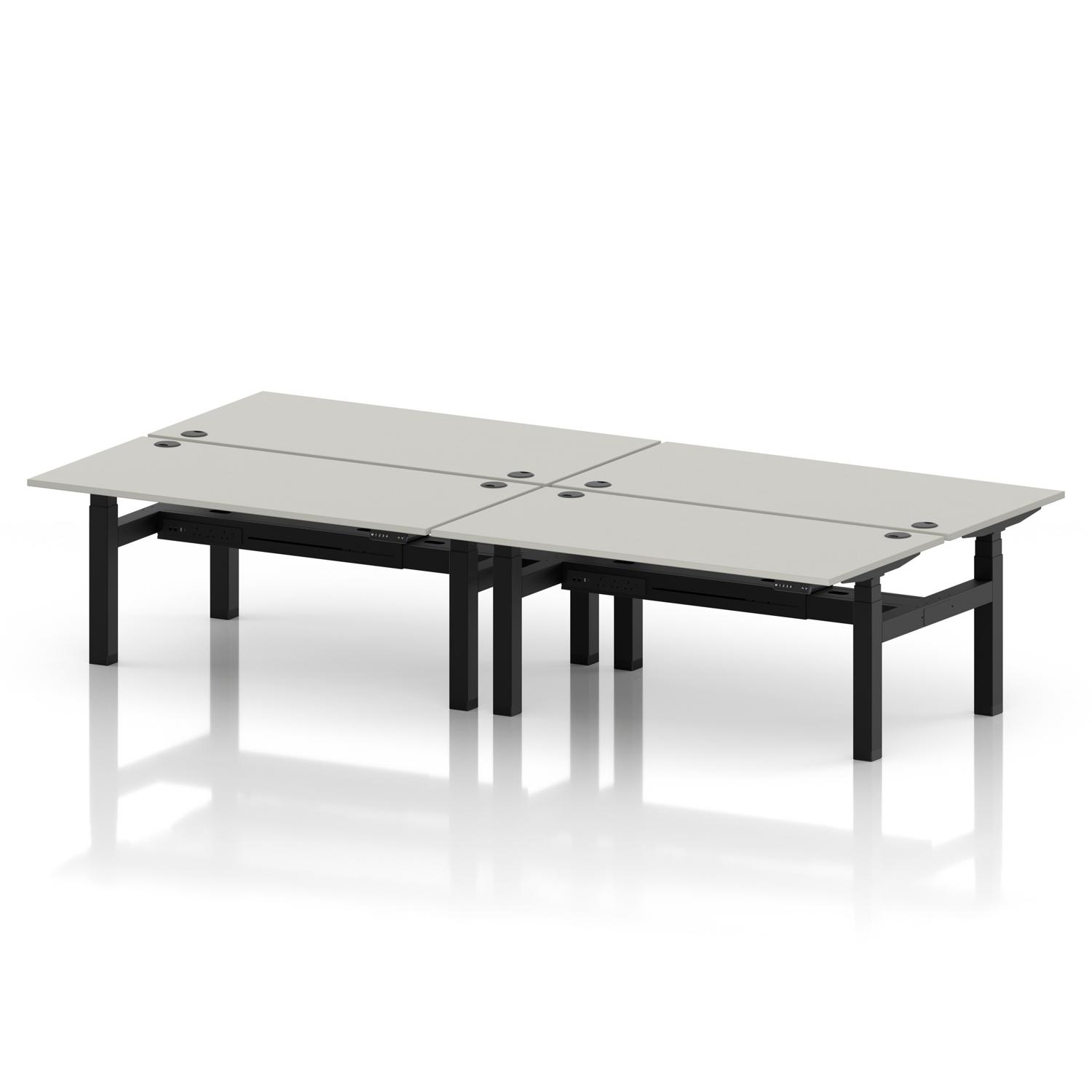 Air Back-to-Back 1600 x 800mm Height Adjustable 4 Person Office Bench Desk Dove Grey Top with Cable Ports Black Frame Air Back-to-Back 1600 x 800mm Height Adjustable 4 Person Office Bench Desk Dove Grey Top with Cable Ports Black Frame